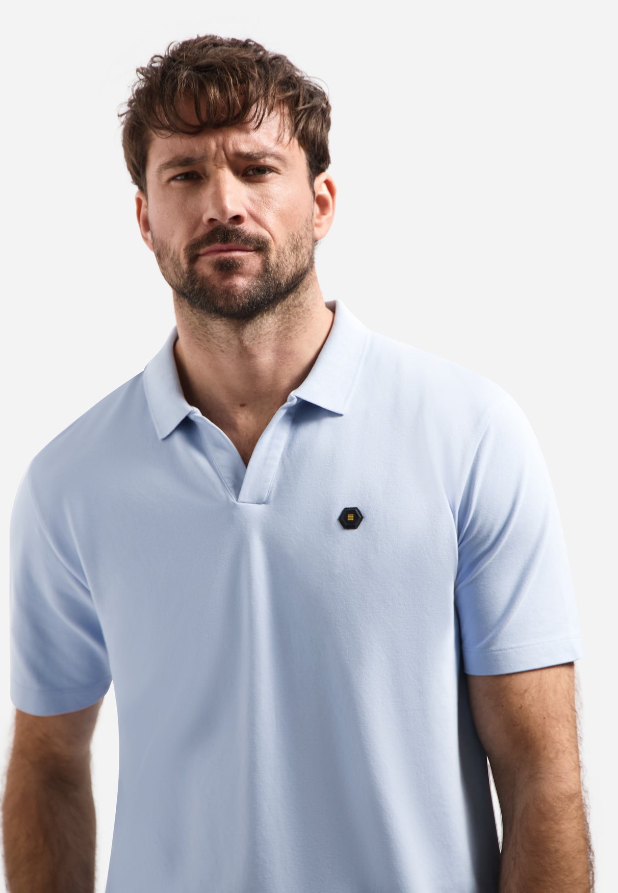 Basic polo shirt with V-neck | Blue