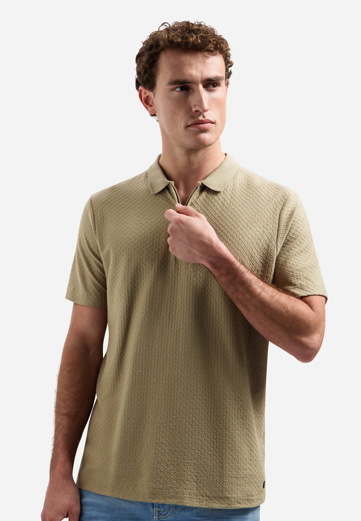 Jacquard-Poloshirt mit Reißverschluss | Taupe