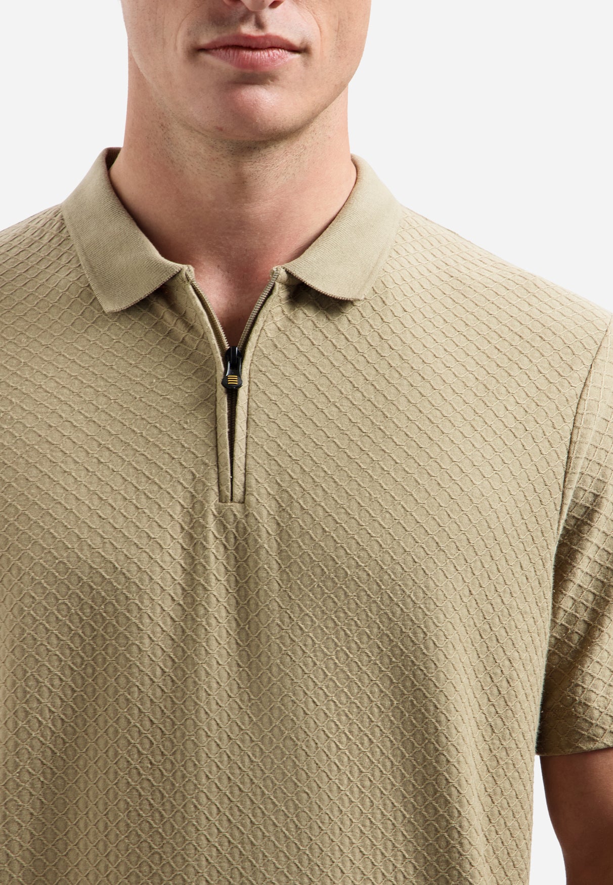 Jacquard-Poloshirt mit Reißverschluss | Taupe