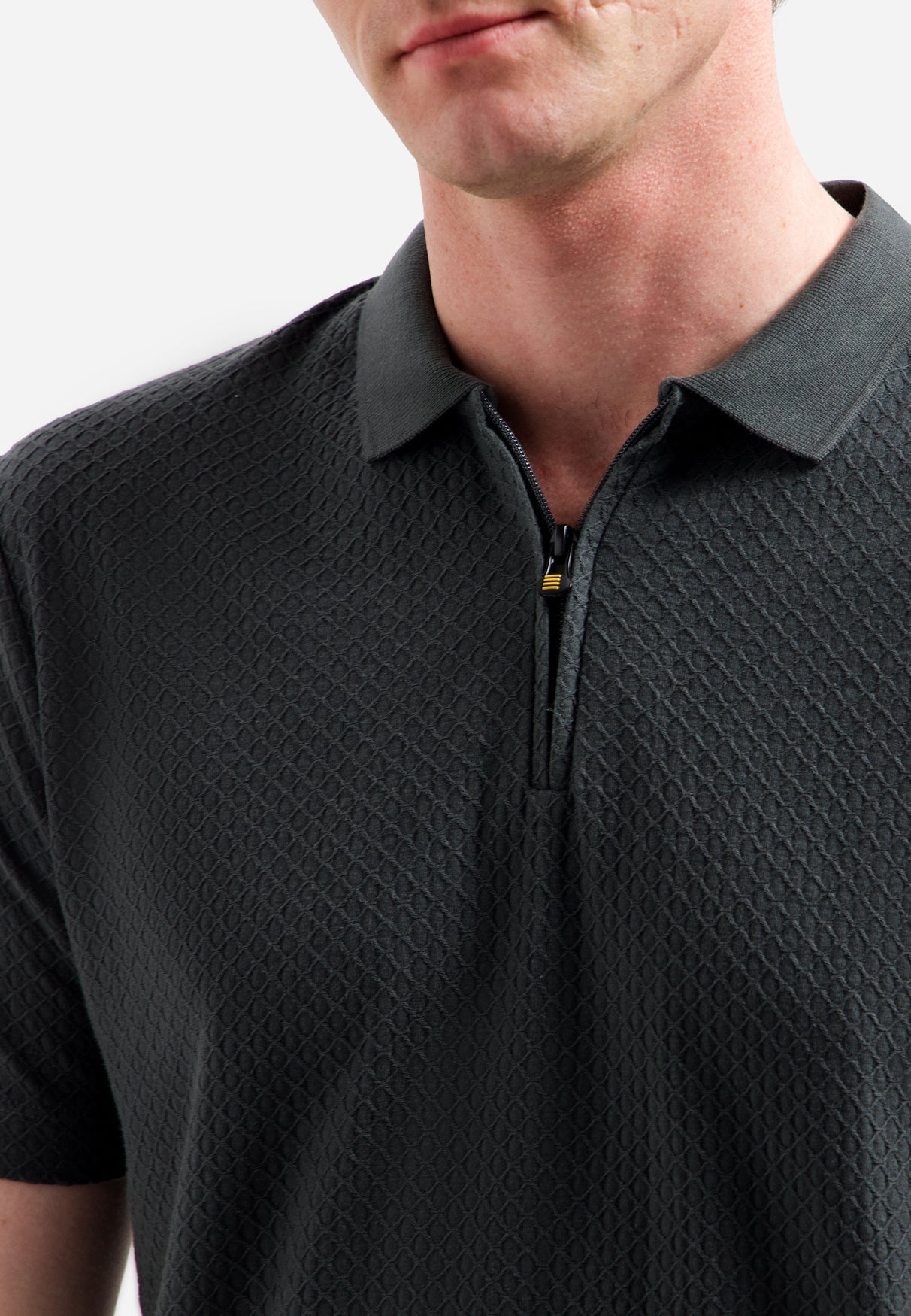 Jacquard-Poloshirt mit Reißverschluss | Dark Steel