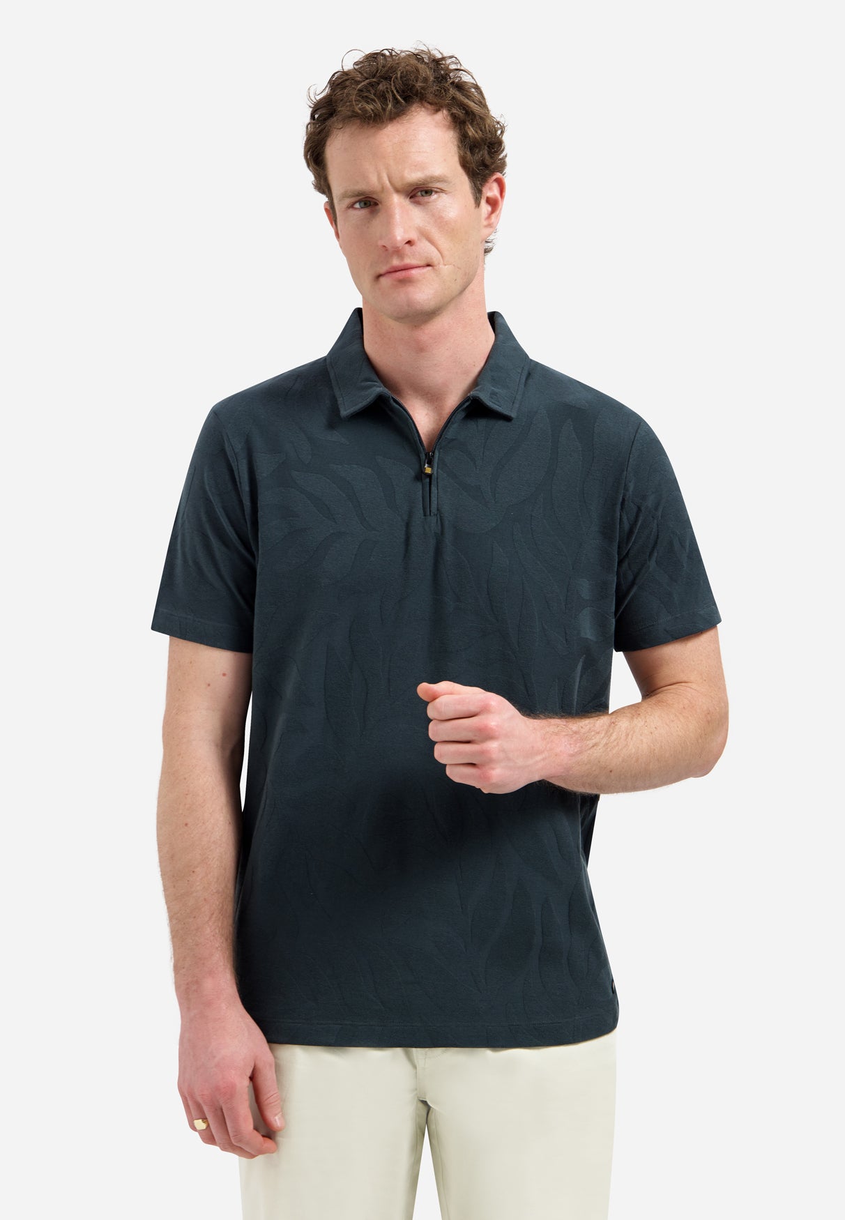 Jacquard polo shirt with half-zip | Dark Steel