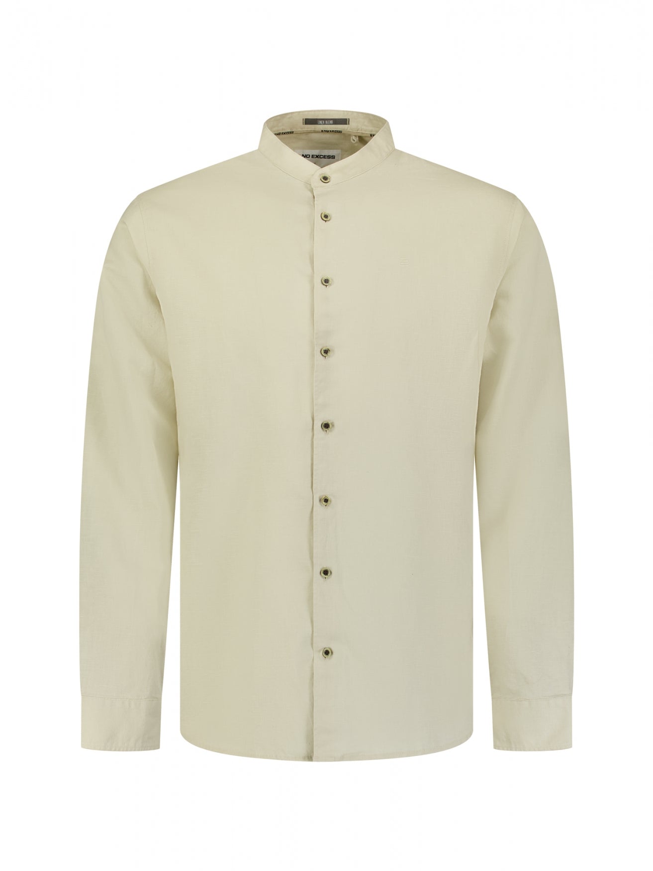 Linen-blend shirt with a stand-up collar. | Desert