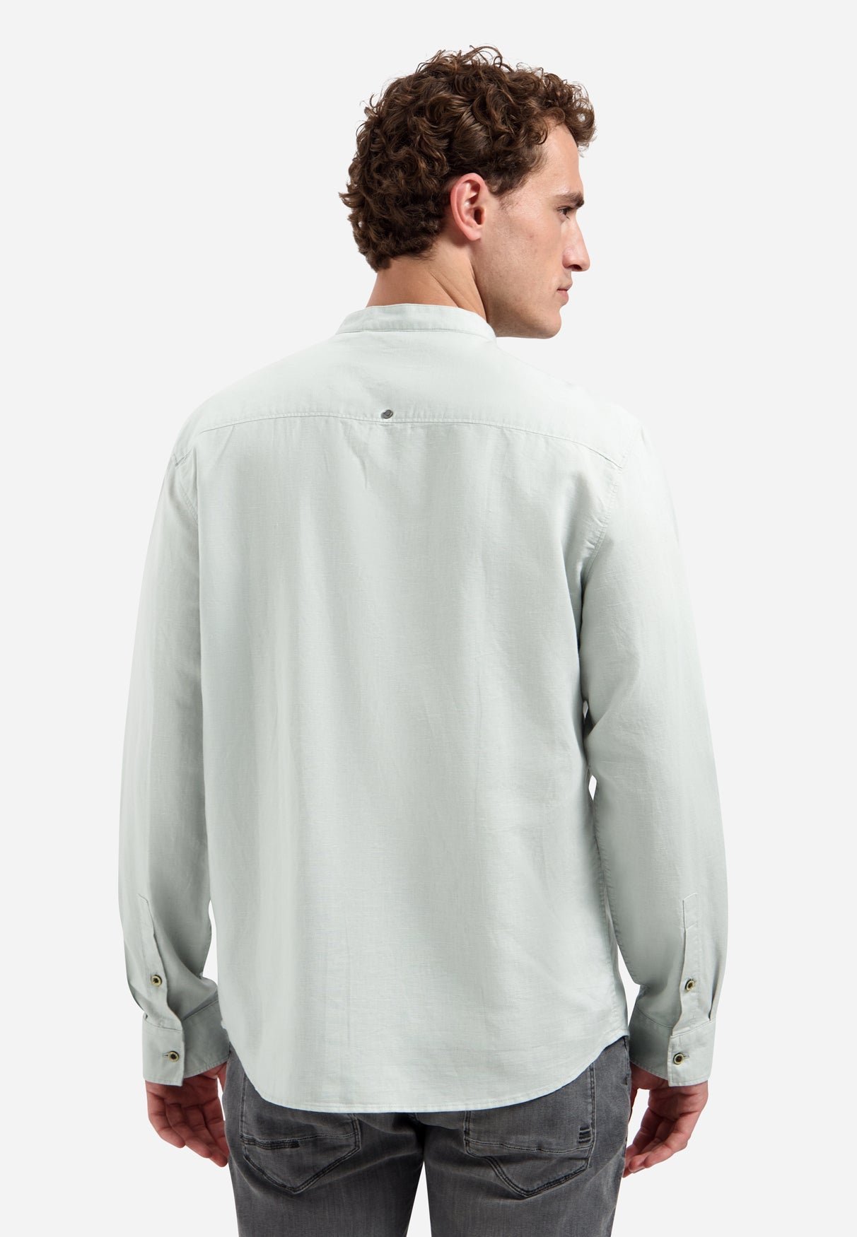 Linen-blend shirt with a stand-up collar | Dusty Green
