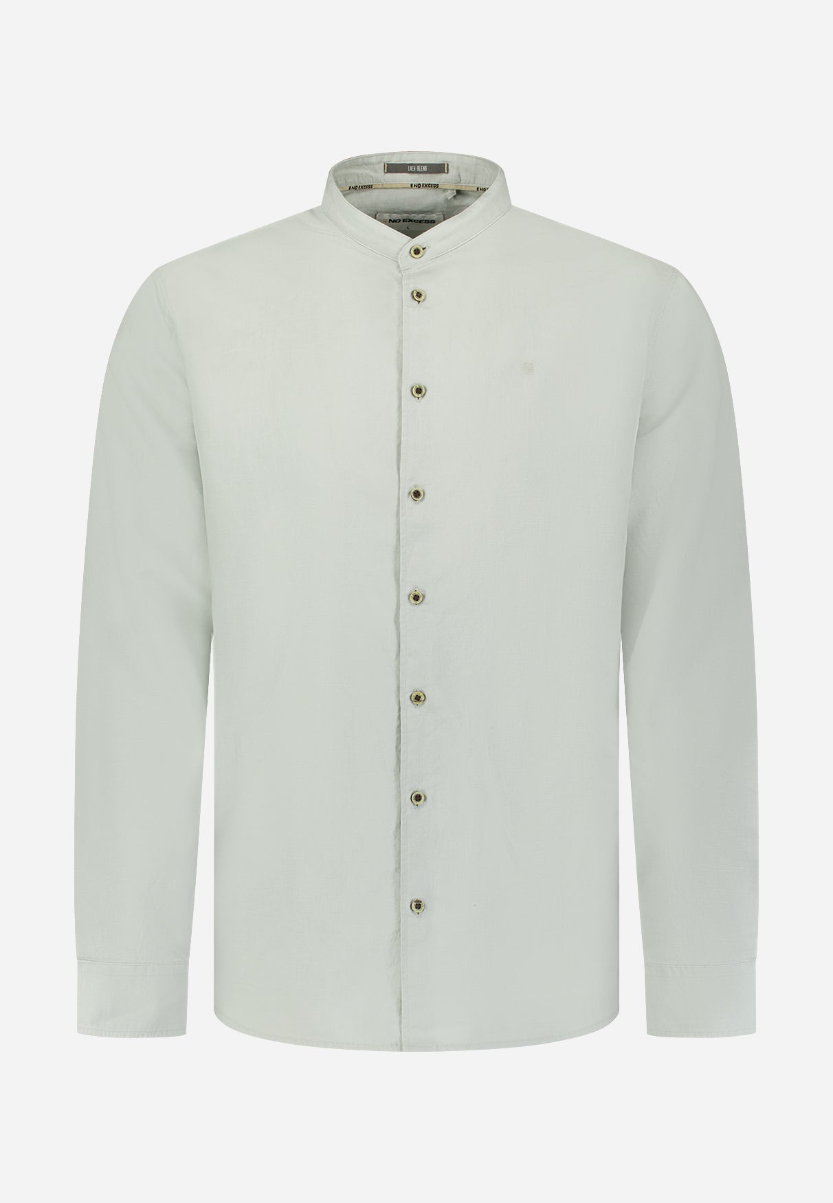 Linen-blend shirt with a stand-up collar. | Dusty Green
