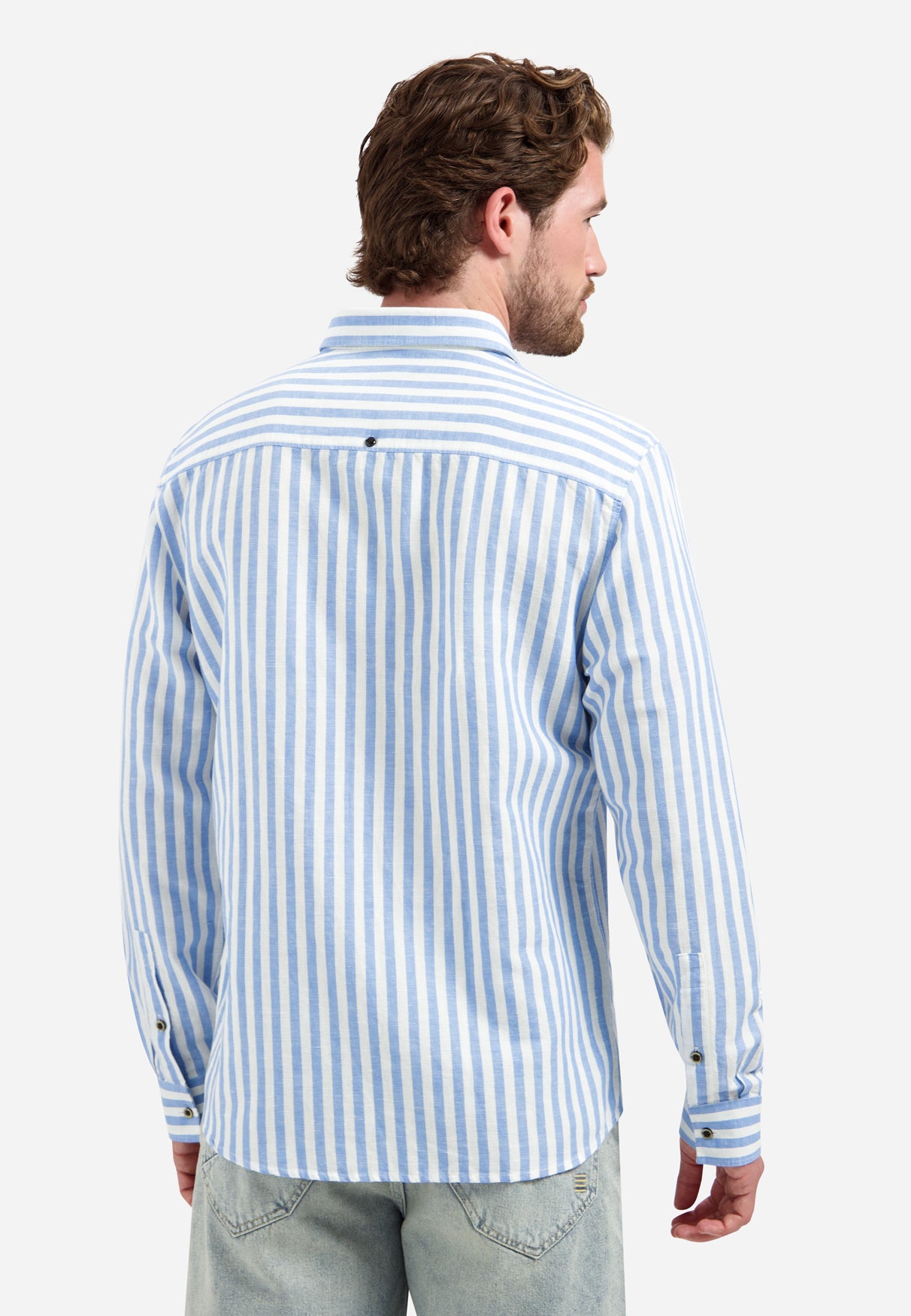 Hemd aus Leinenmischung mit breiten Streifen | Blue
