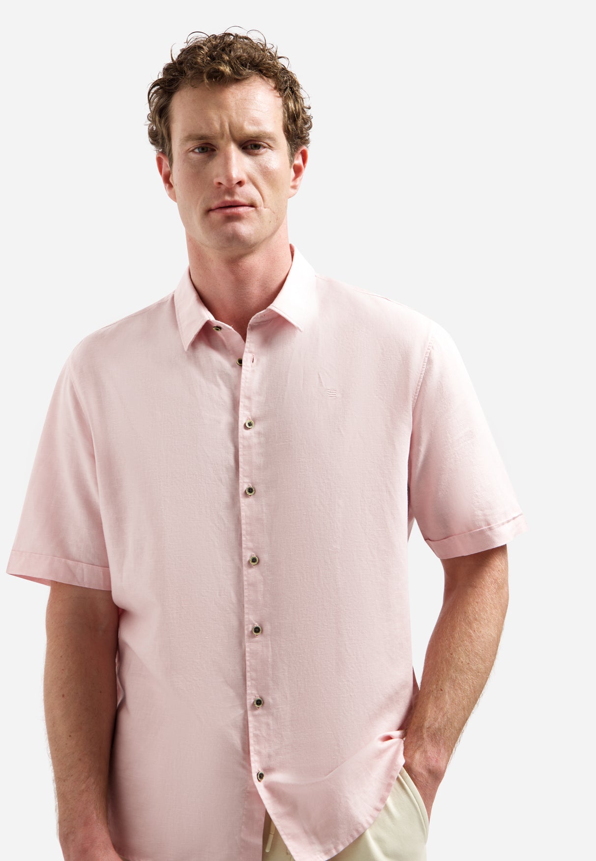 Kurzärmeliges Hemd aus Leinenmischung | Soft Pink