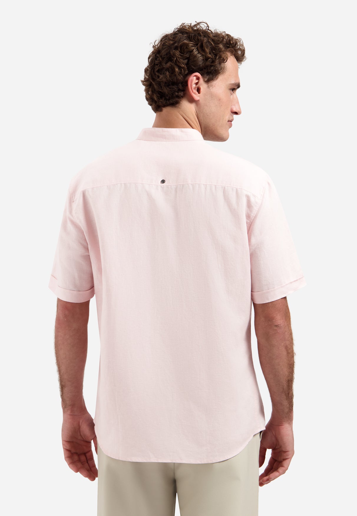 Hemd aus Leinenmischung mit kurzen Ärmeln und Stehkragen | Soft Pink