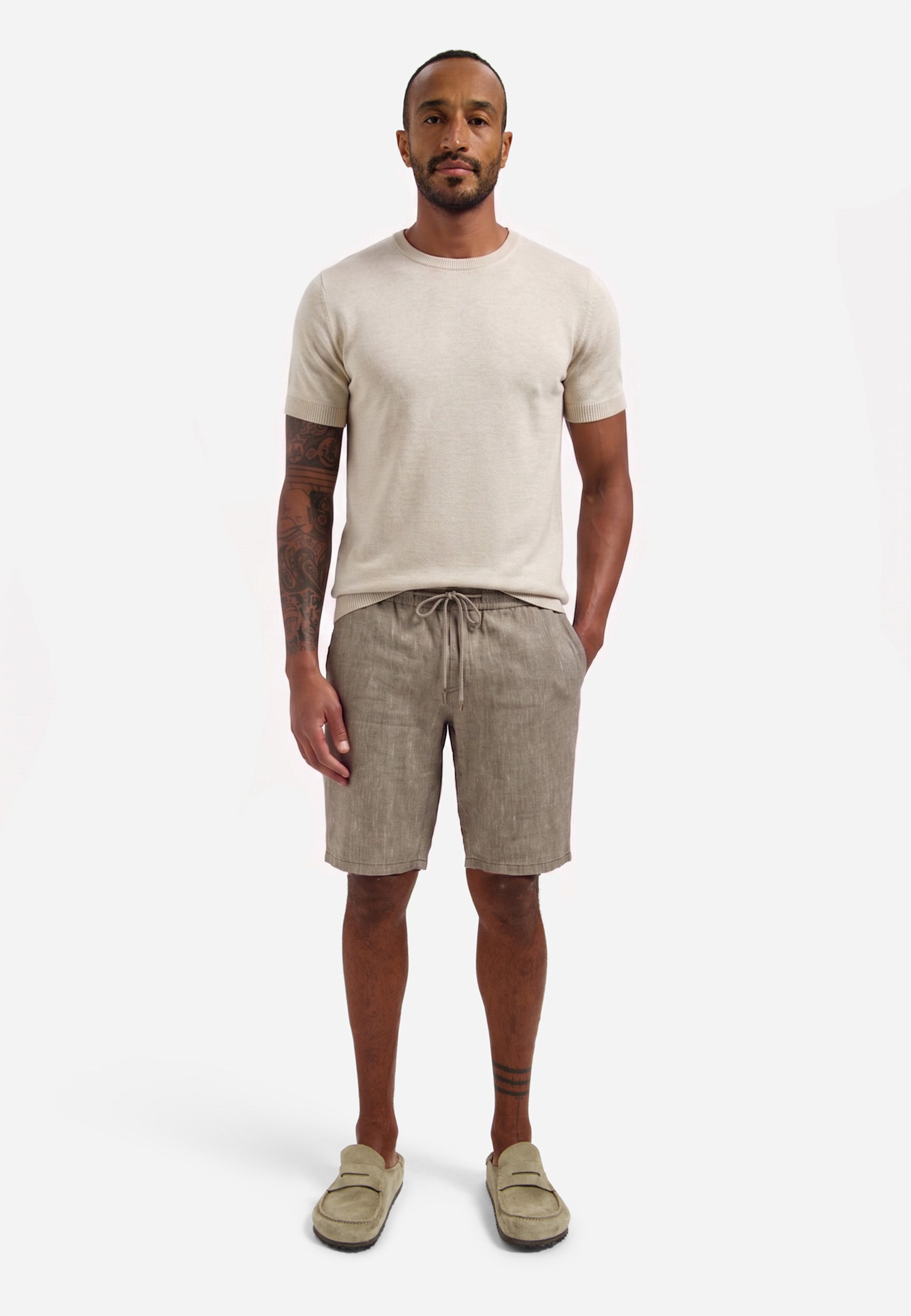 Linen-blend chino shorts | Taupe