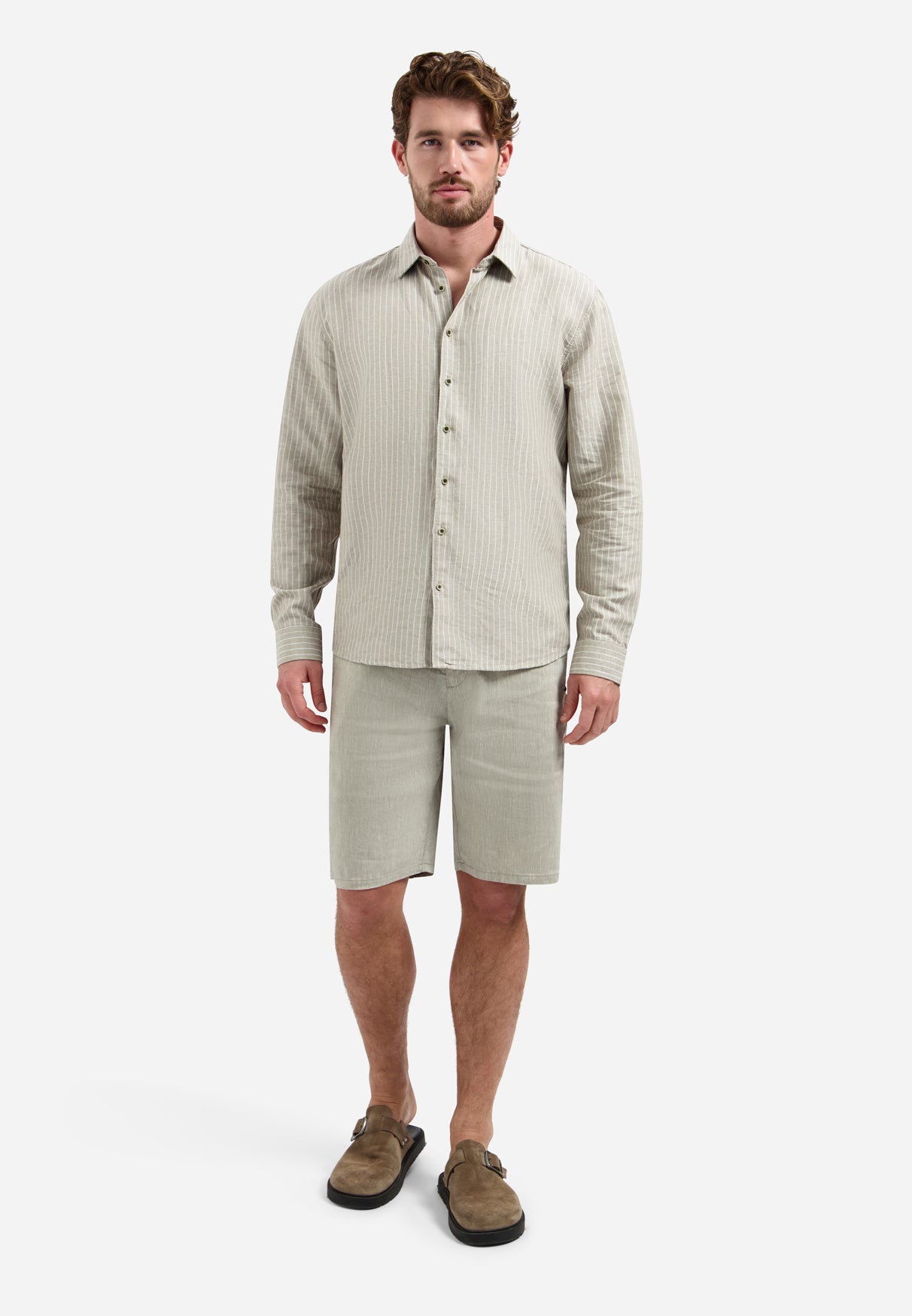 Chino shorts with linen | Taupe