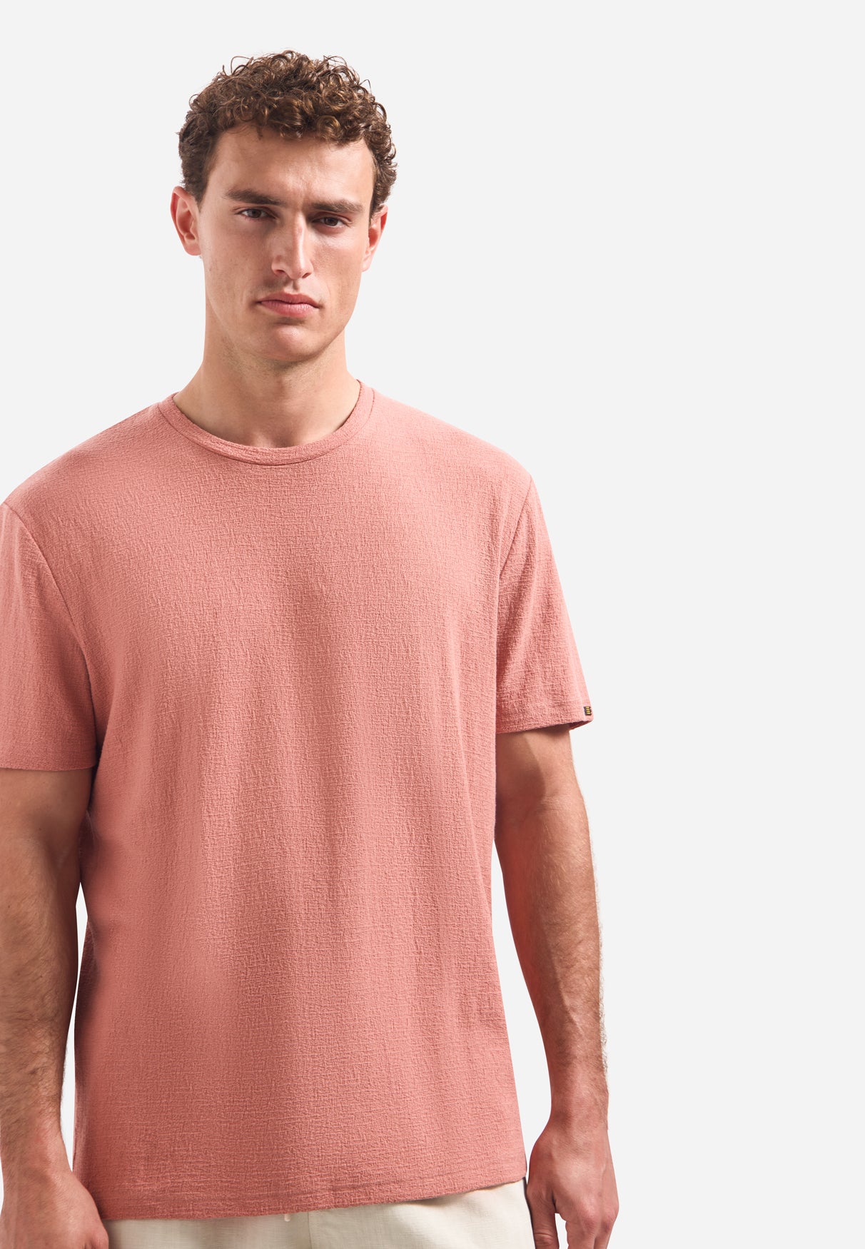 Kurzärmeliges T-Shirt mit Rundhalsausschnitt | Koralle
