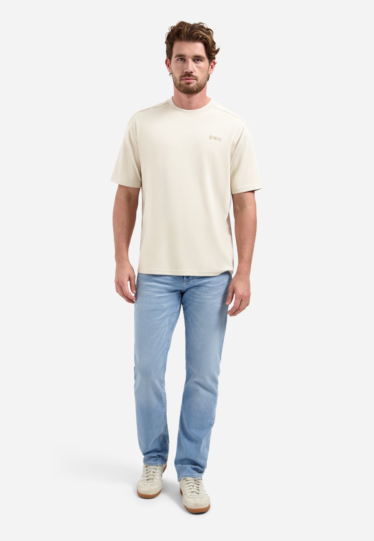 Gestreiftes T-Shirt mit Rundhalsausschnitt und kurzen Ärmeln | White