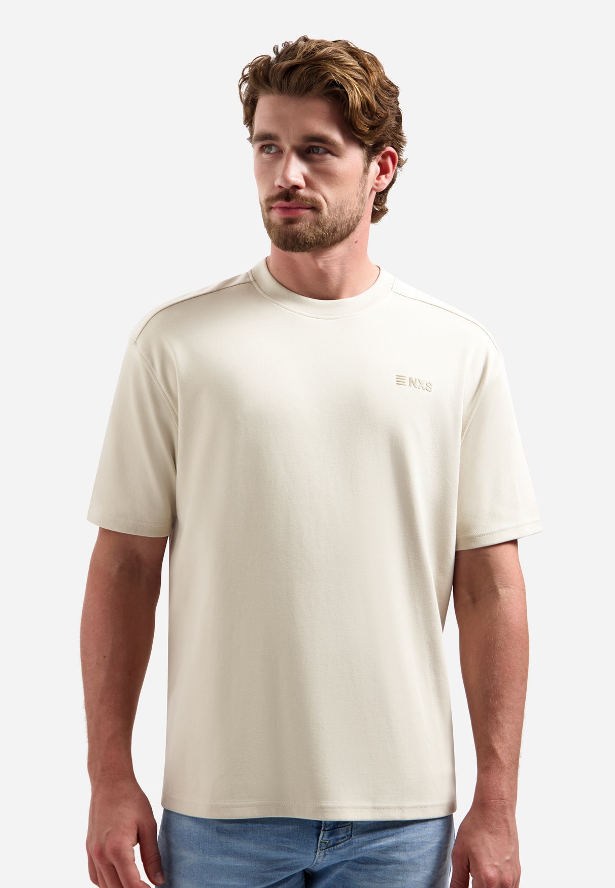 T-Shirt mit Rundhalsausschnitt, kurzen Ärmeln und Aufdruck auf dem Rücken | Stone