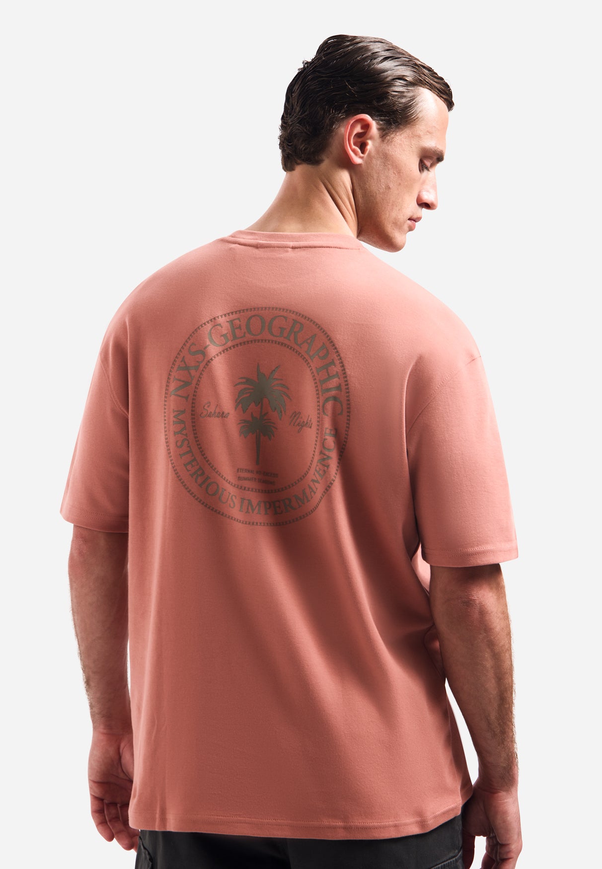 Short-sleeve crewneck T-shirt with back print | Coral