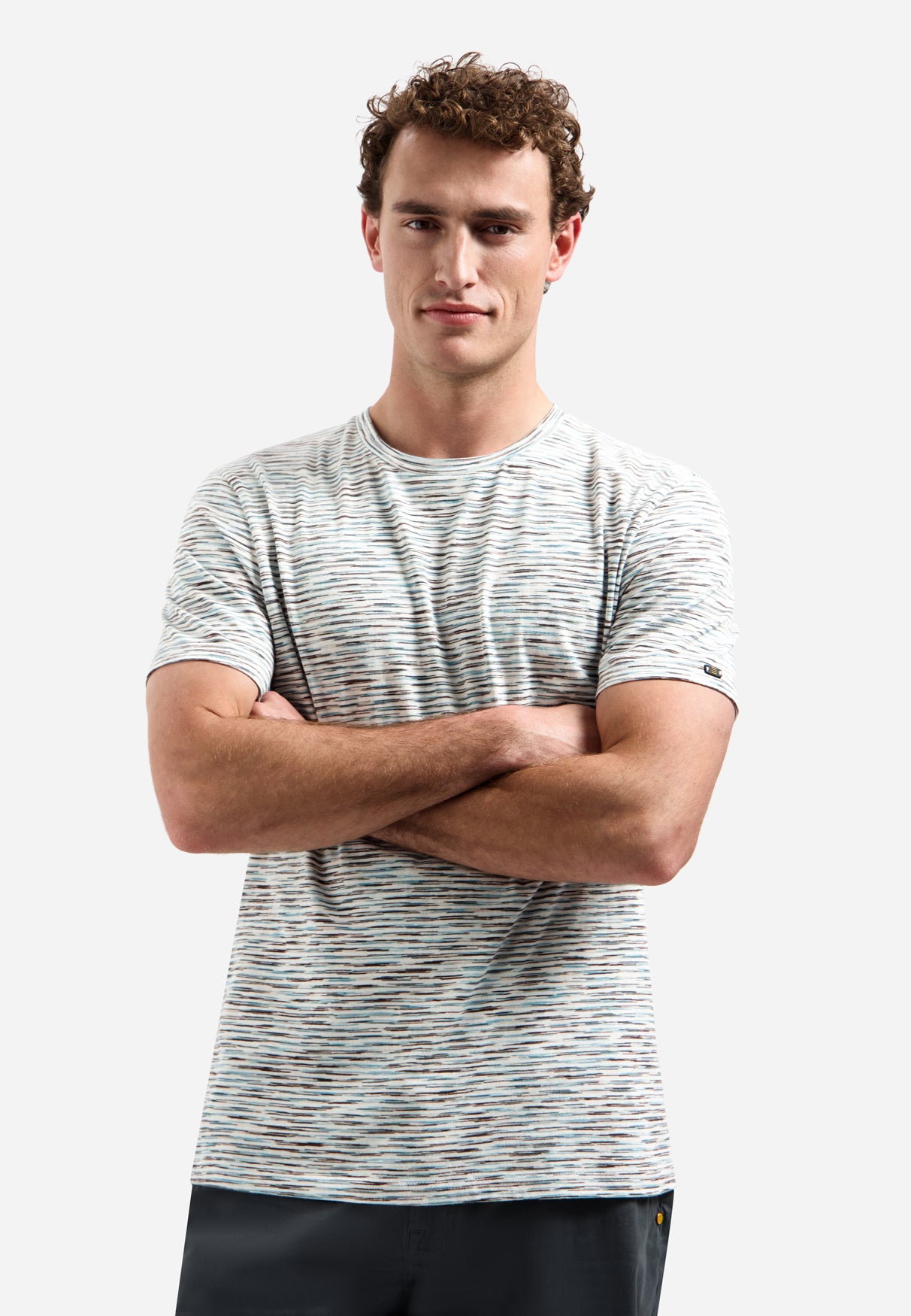 Gestreiftes T-Shirt mit Rundhalsausschnitt und kurzen Ärmeln | White