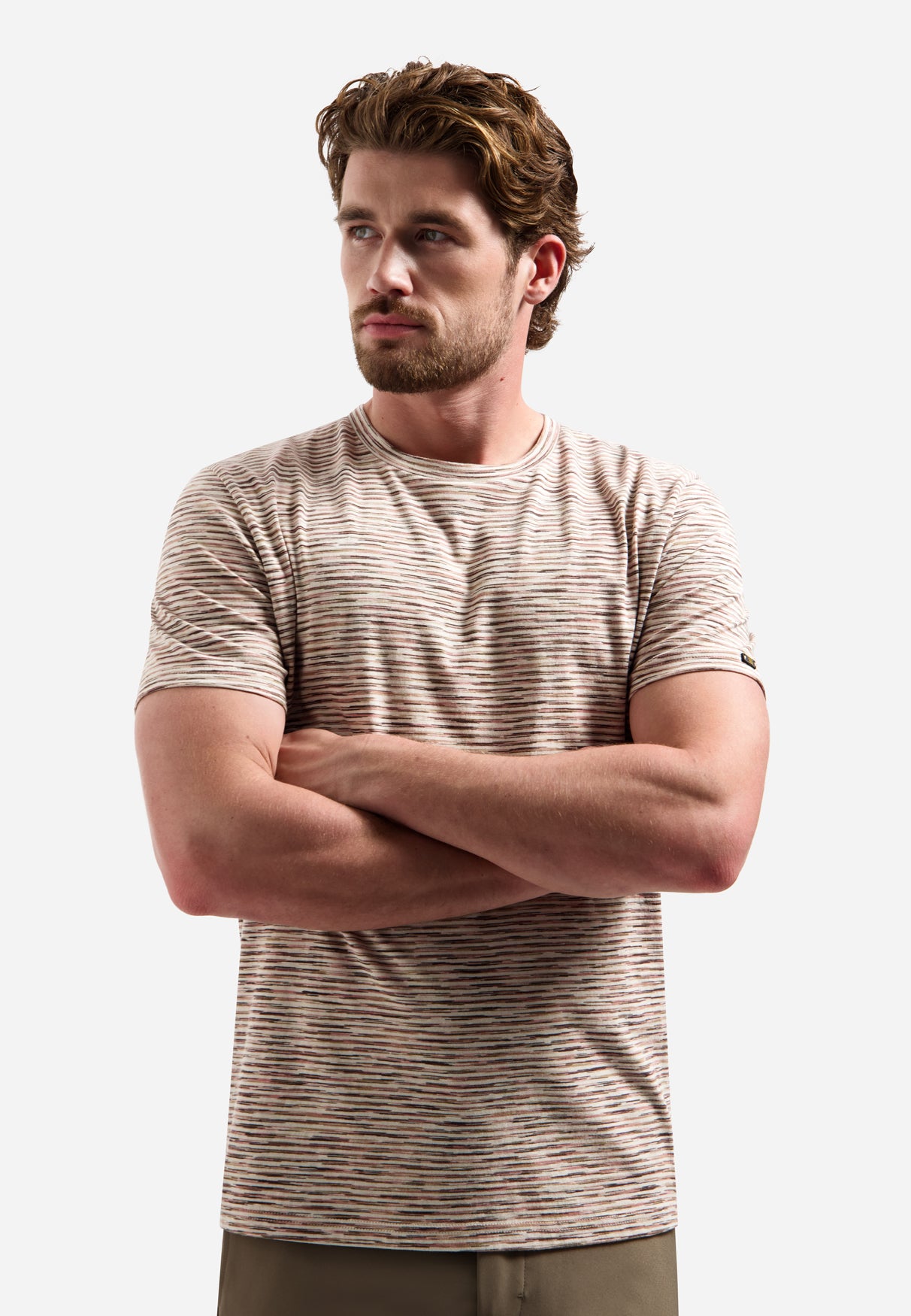 Gestreiftes T-Shirt mit Rundhalsausschnitt und kurzen Ärmeln | White