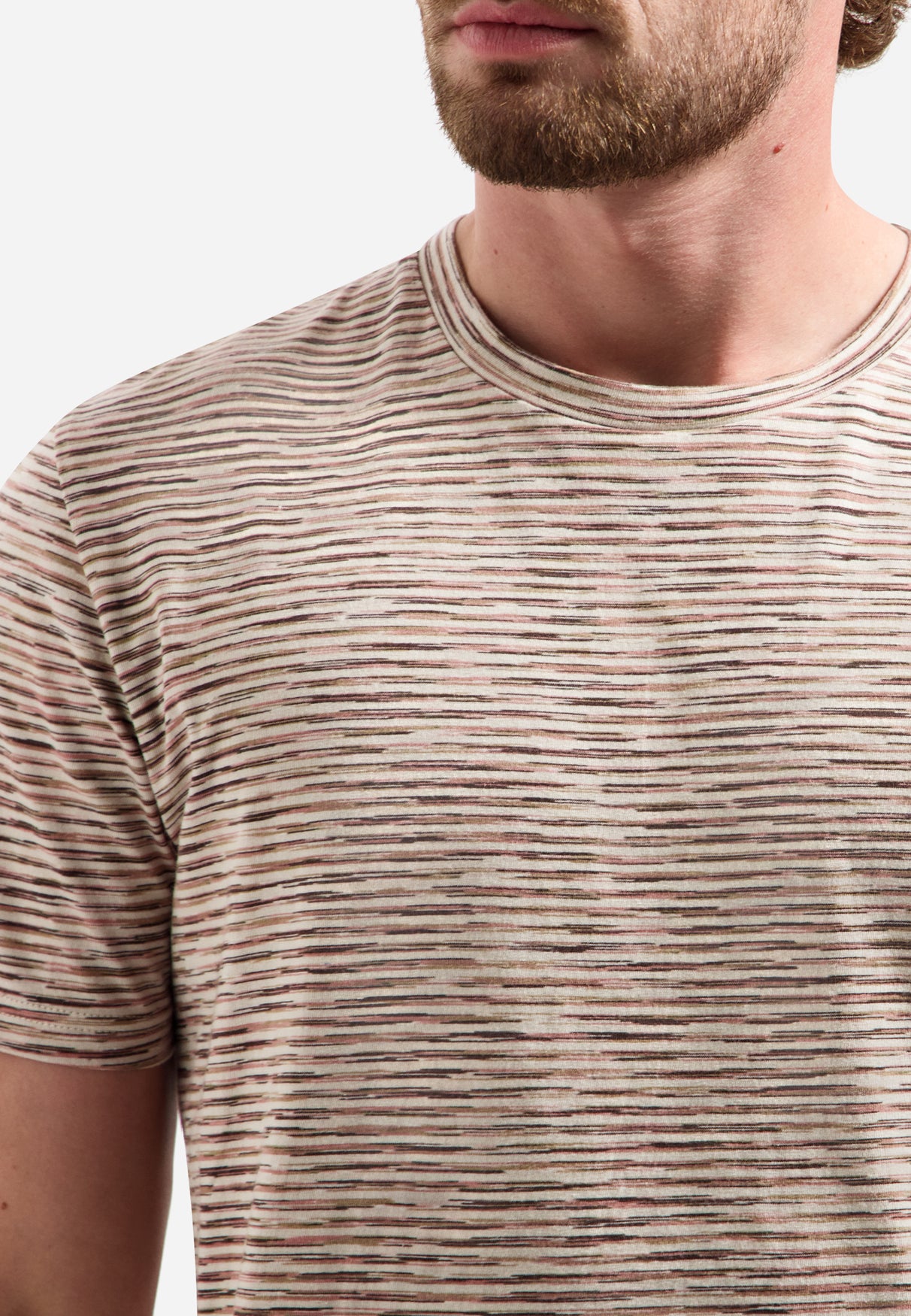 Short-sleeve striped crewneck T-shirt | Stone