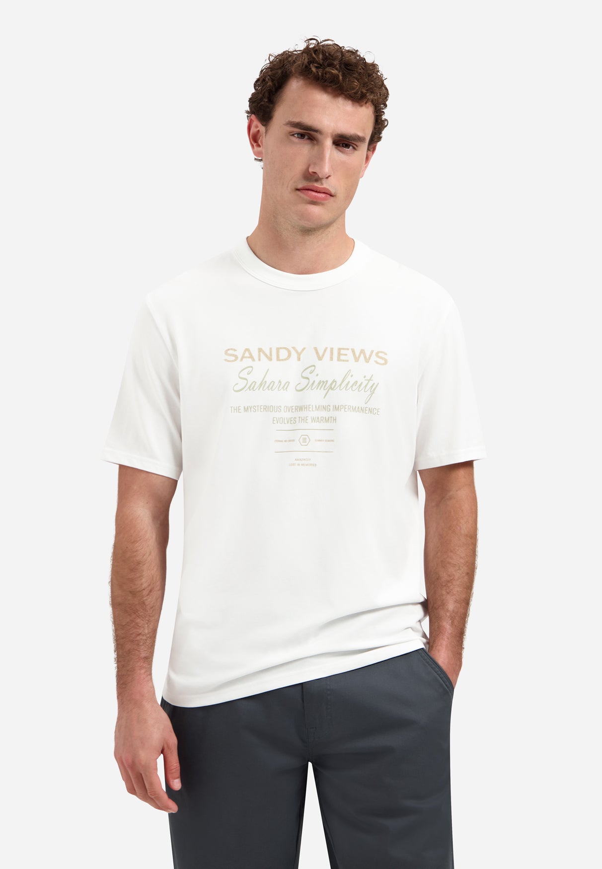 Gestreiftes T-Shirt mit Rundhalsausschnitt und kurzen Ärmeln | White