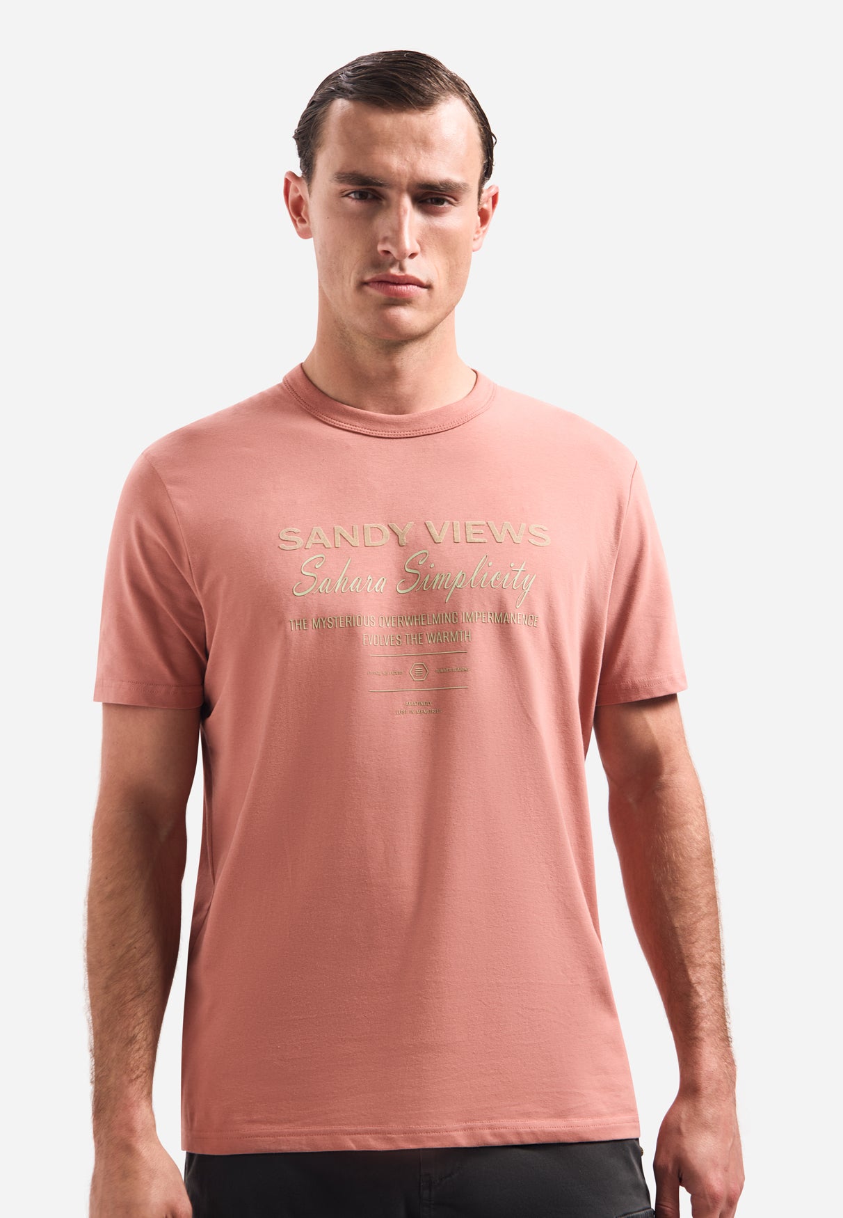 Kurzärmeliges T-Shirt mit Rundhalsausschnitt und Aufdruck | Coral