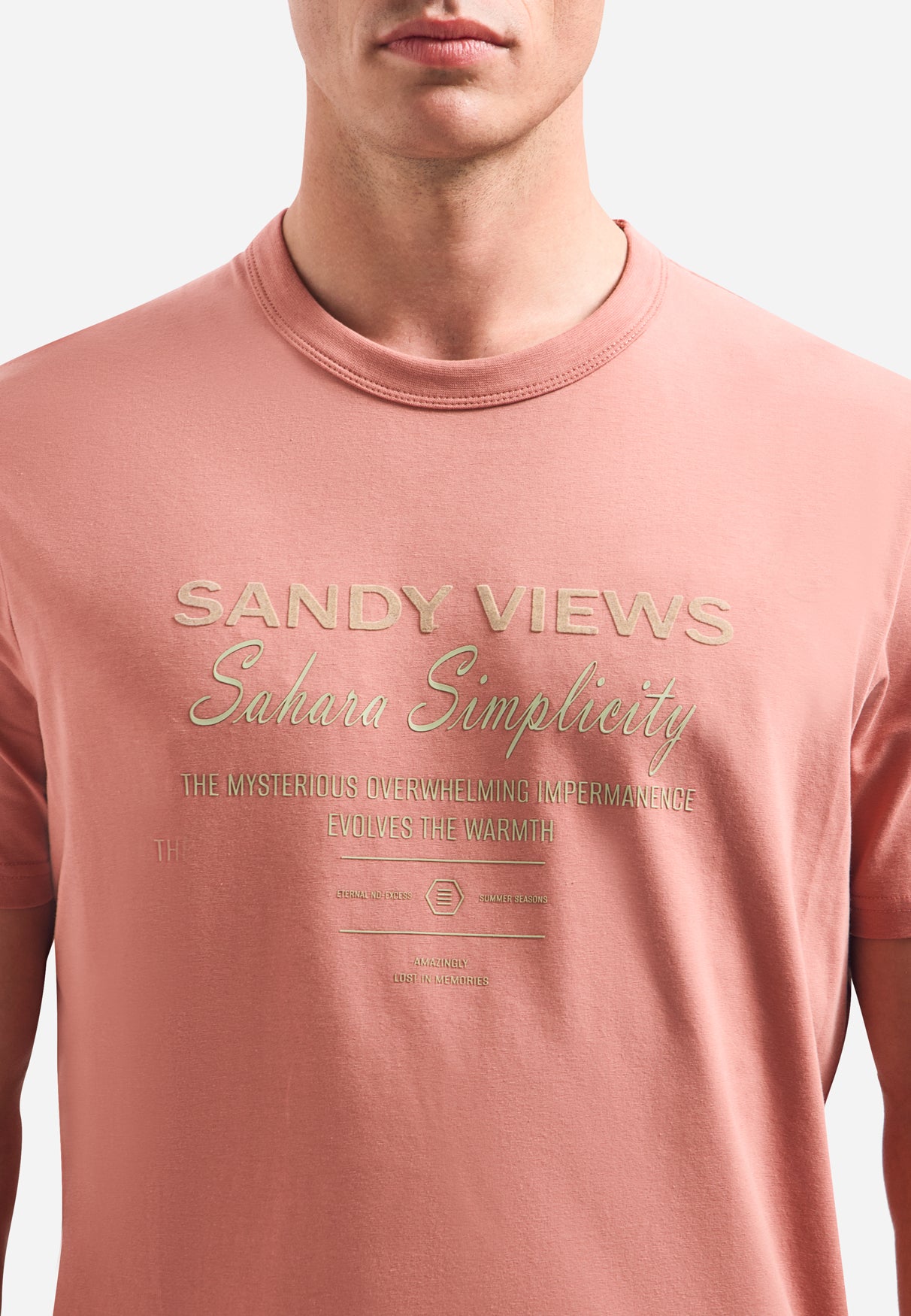 Kurzärmeliges T-Shirt mit Rundhalsausschnitt und Aufdruck | Coral