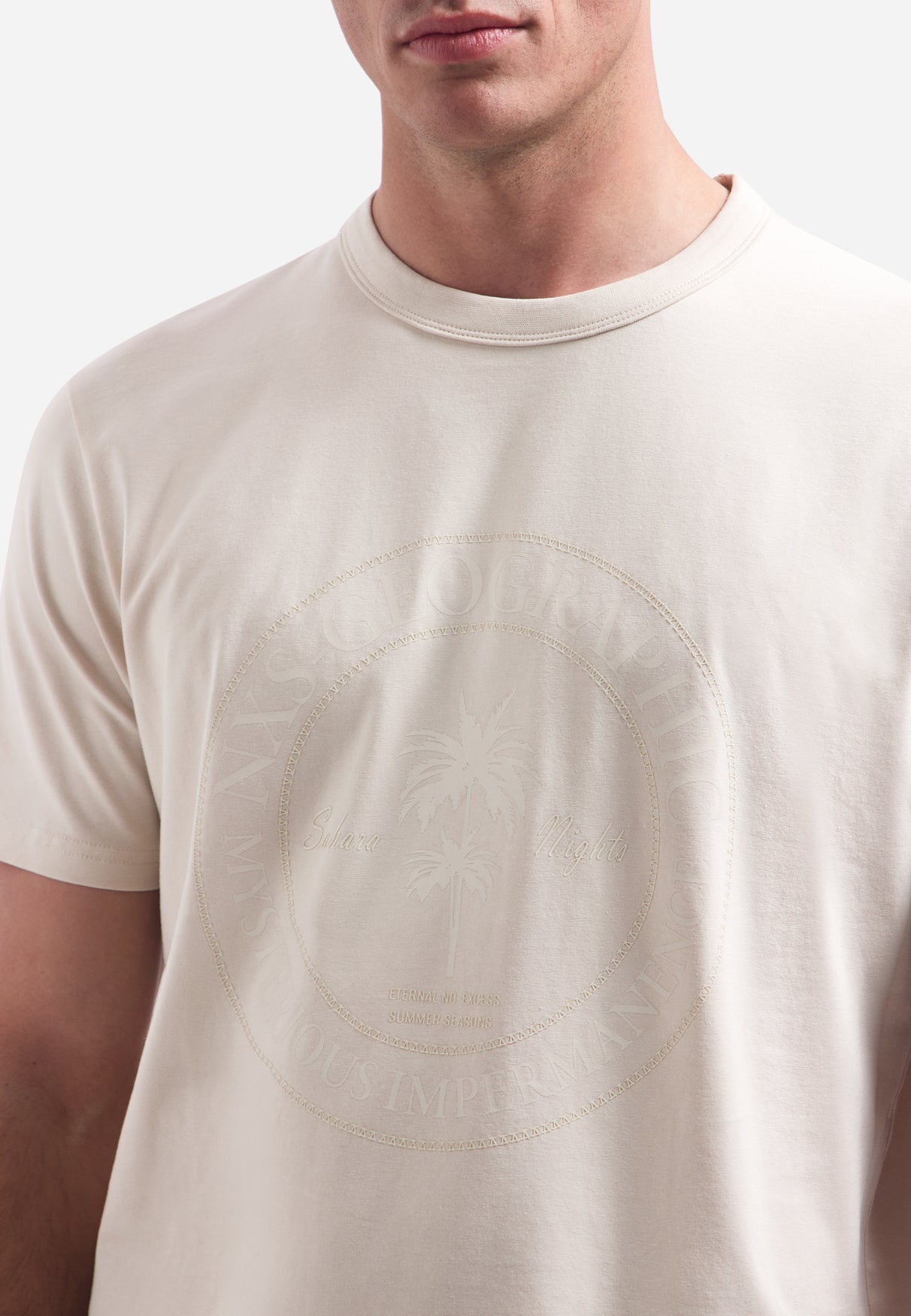 T-Shirt mit Rundhalsausschnitt, kurzen Ärmeln und Aufdruck | Stone