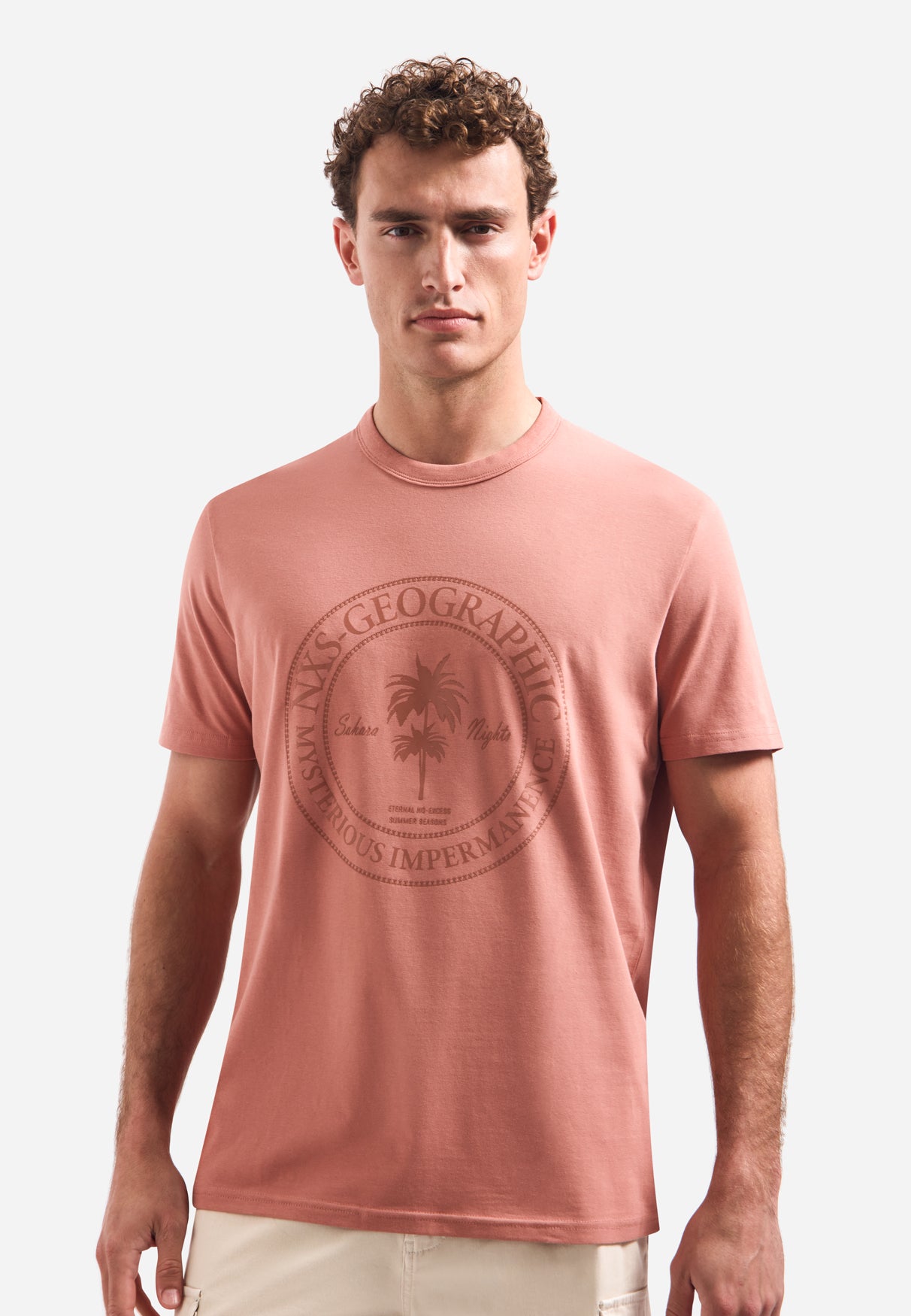 hort-sleeve crewneck T-shirt with print | Coral