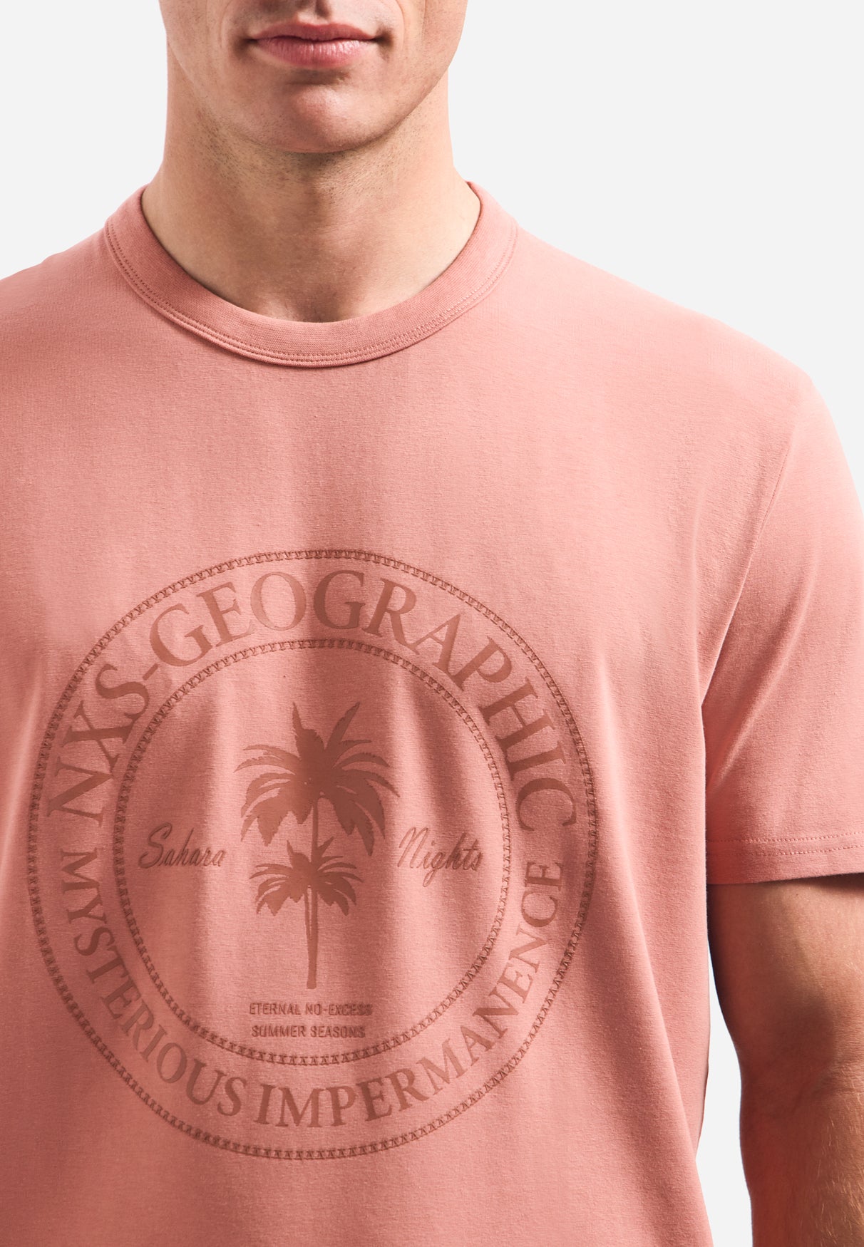 hort-sleeve crewneck T-shirt with print | Coral