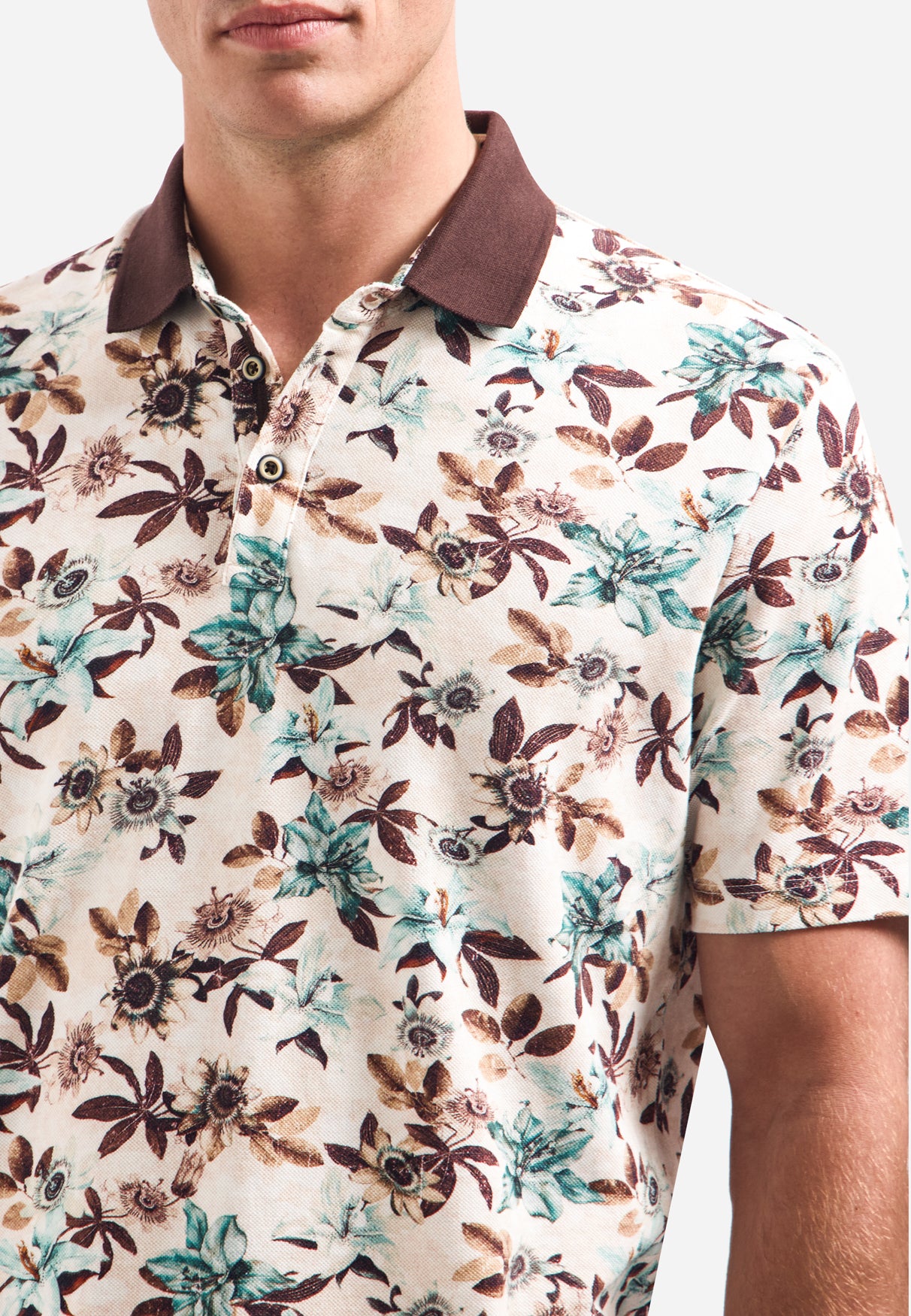 Polohemd mit V-Ausschnitt, kurzen Ärmeln und Blumenmuster | Seablue