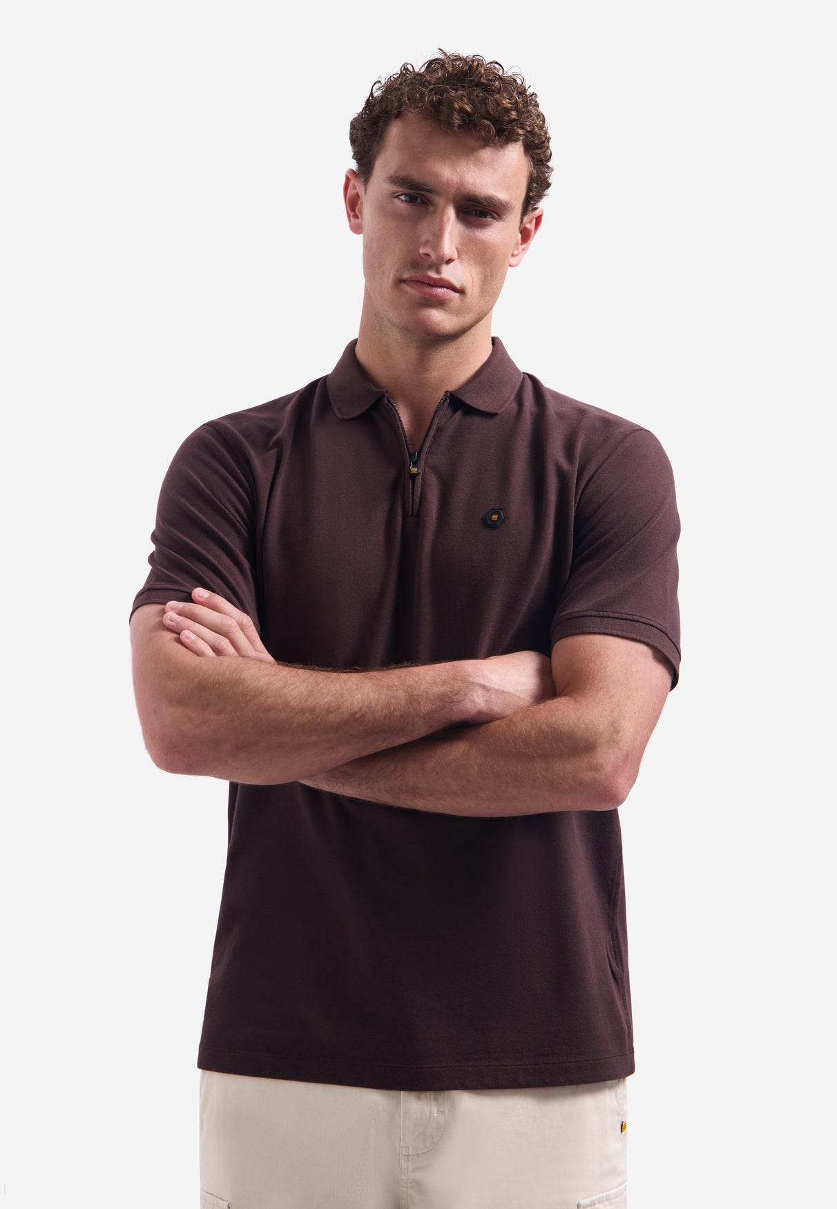Polohemd mit halbem Reißverschluss und kurzen Ärmeln | Dark Brown