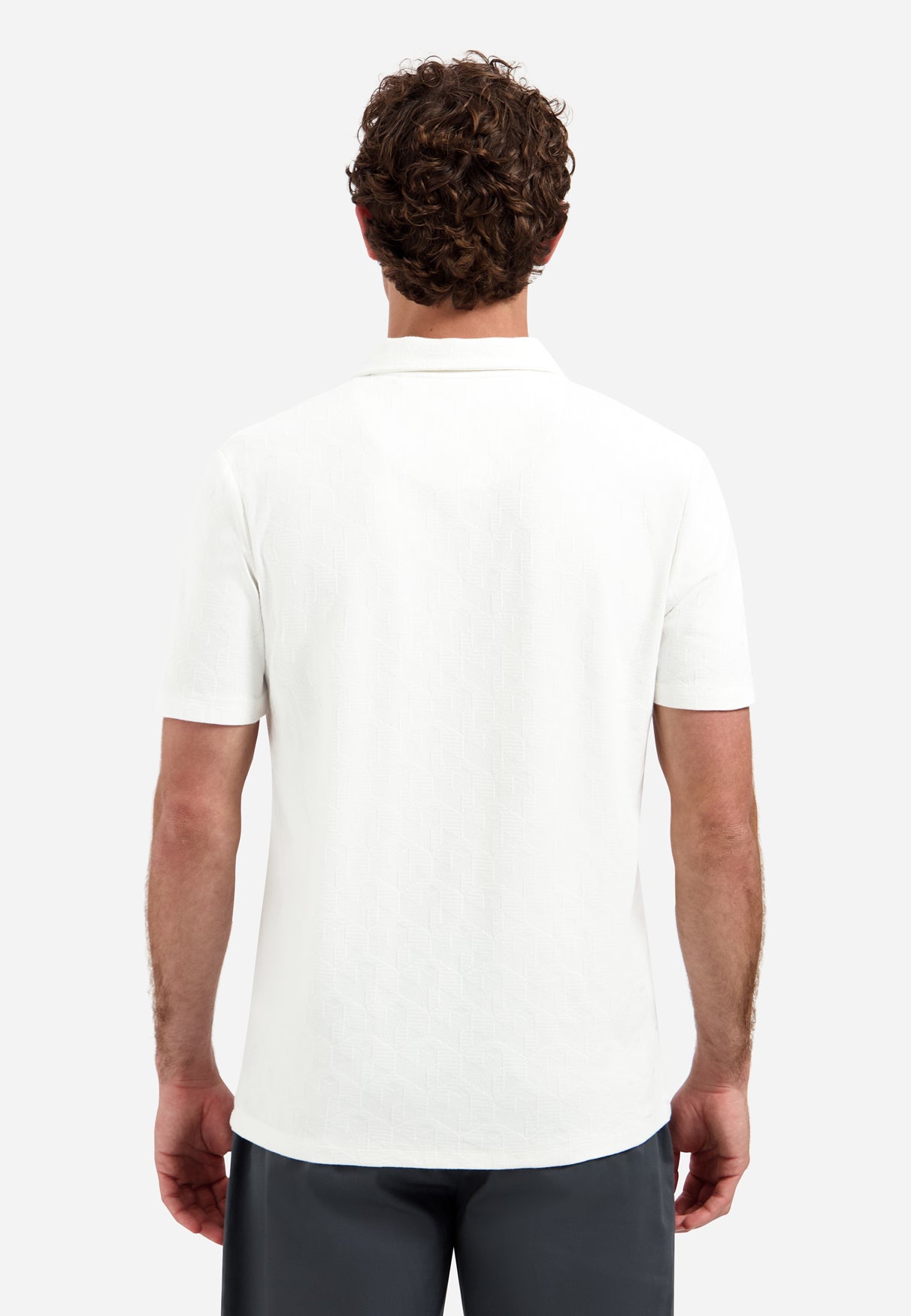 Short-sleeve V-neck polo with jacquard print | White