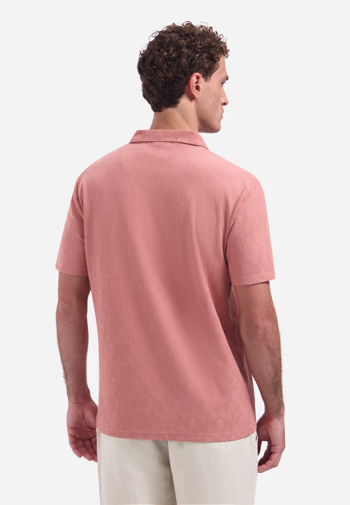 Polohemd mit V-Ausschnitt und kurzen Ärmeln mit Jacquard-Print | Coral