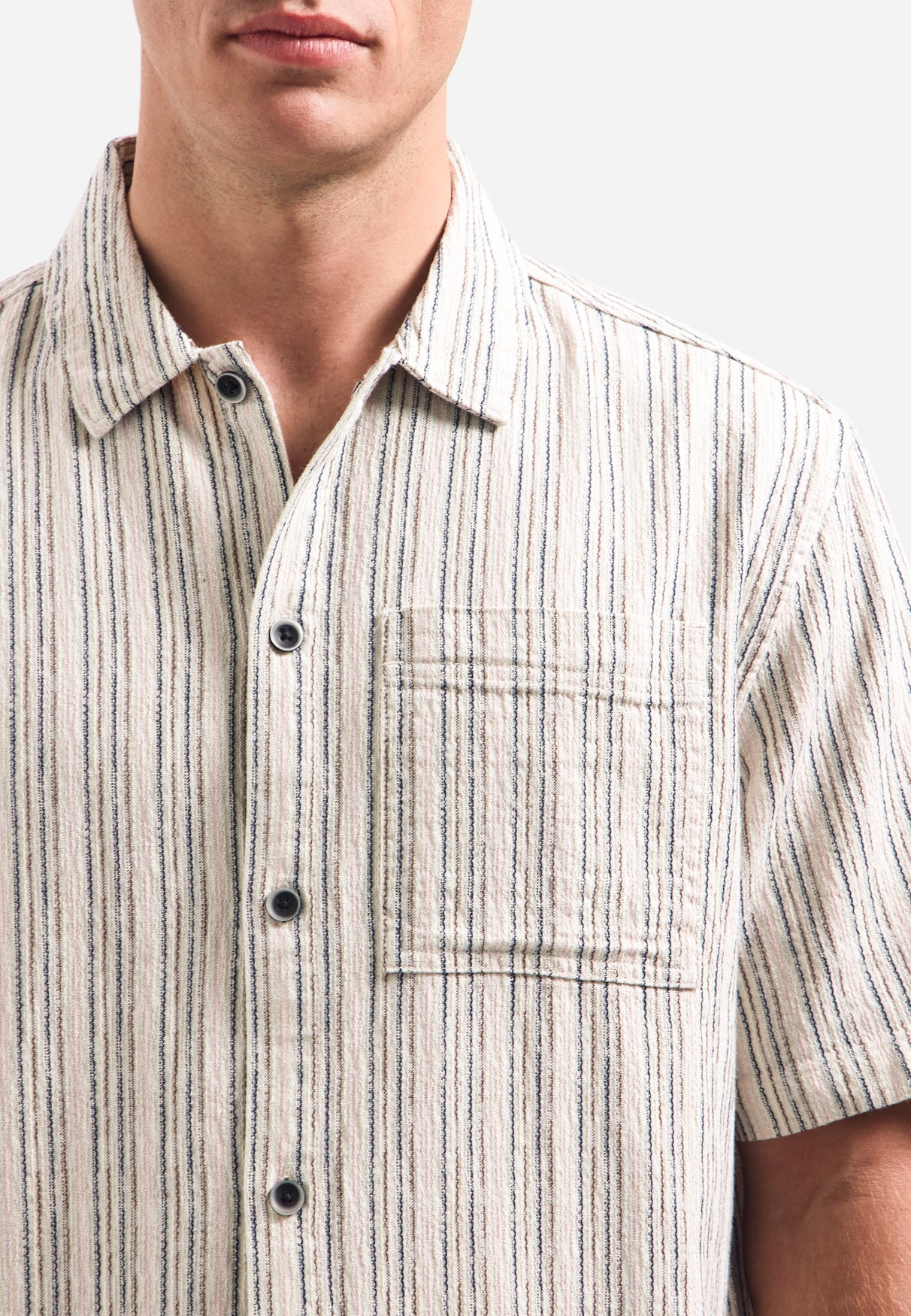 Short-sleeve multi-color striped shirt | Stone