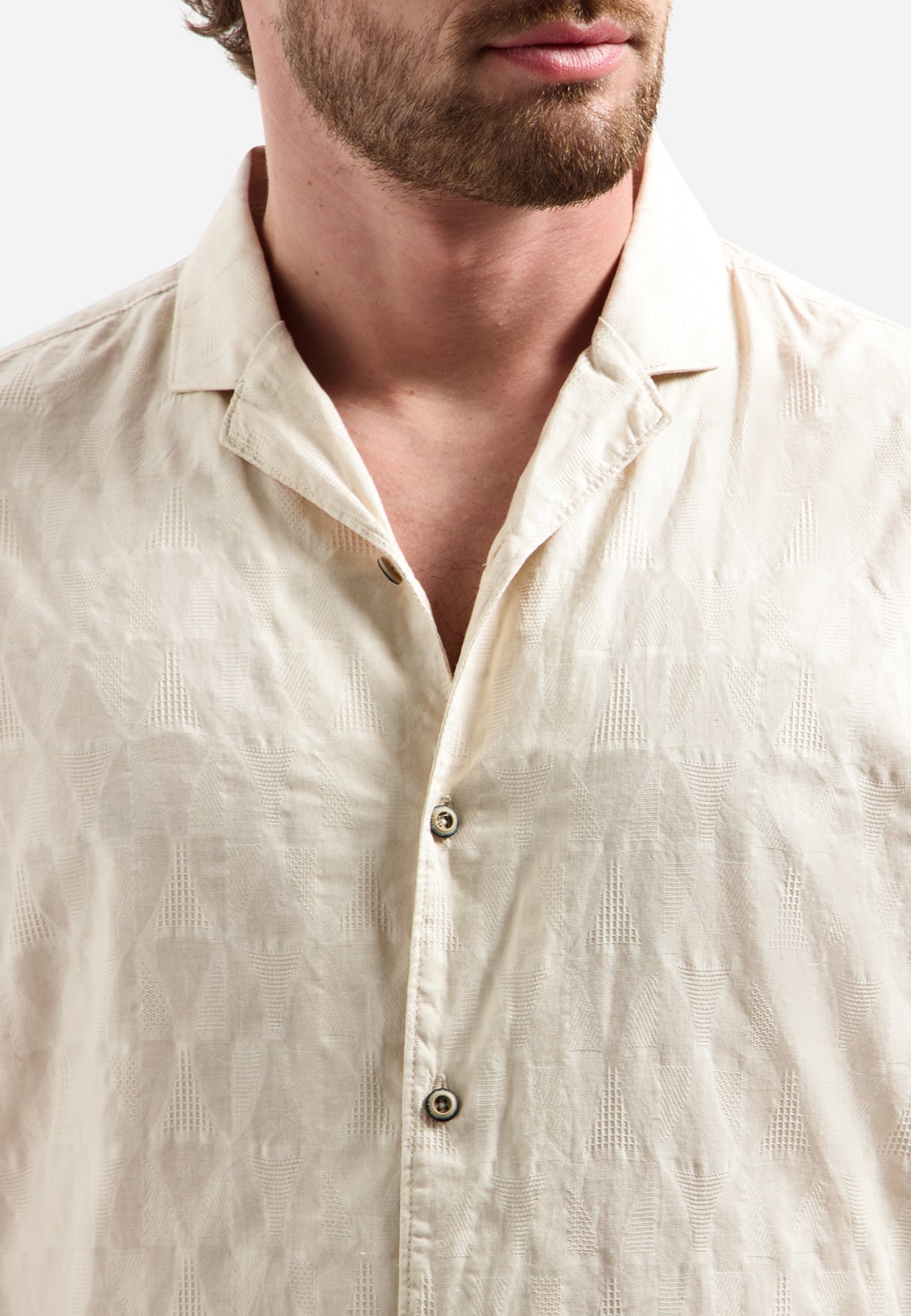 Short-sleeve jacquard shirt | Stone