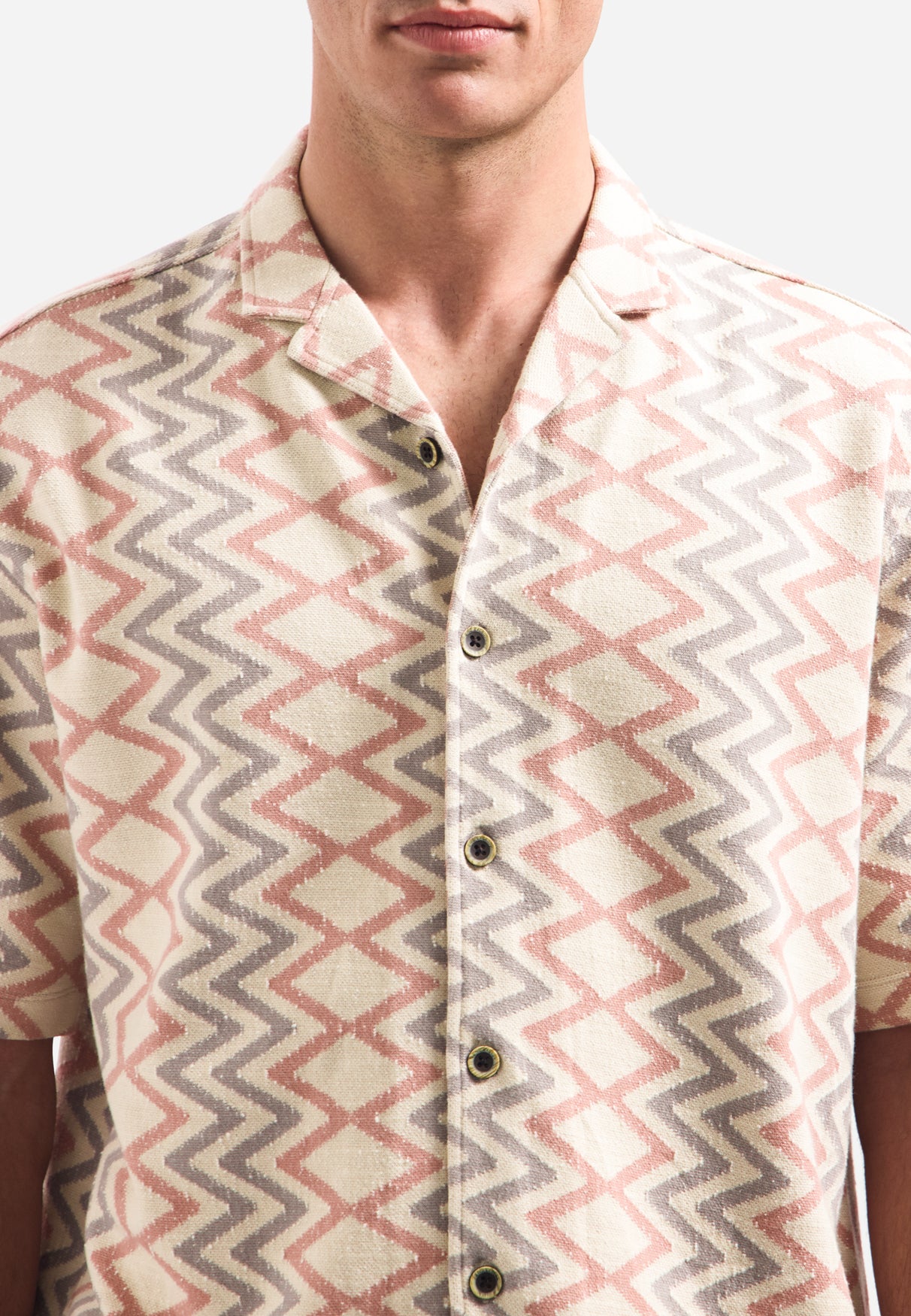 Short-sleeve shirt with zigzag print | Coral