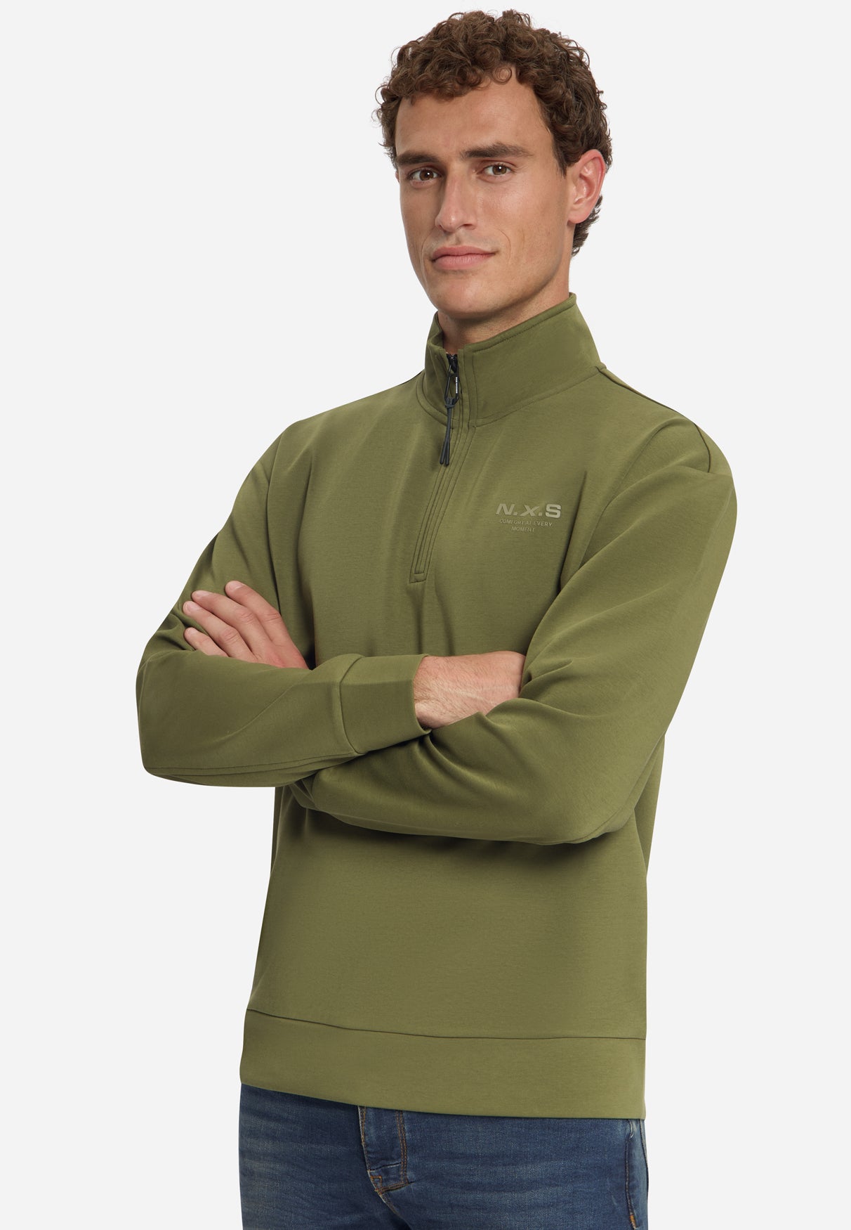 Sweatshirt mit Half-Zip | Moss