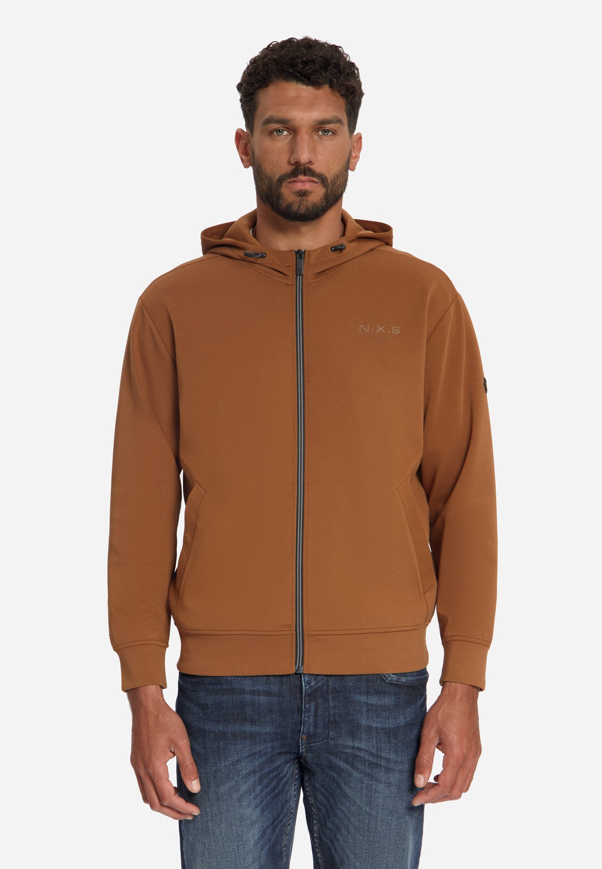 Kapuzen-Sweatjacke mit Reißverschluss | Caramel