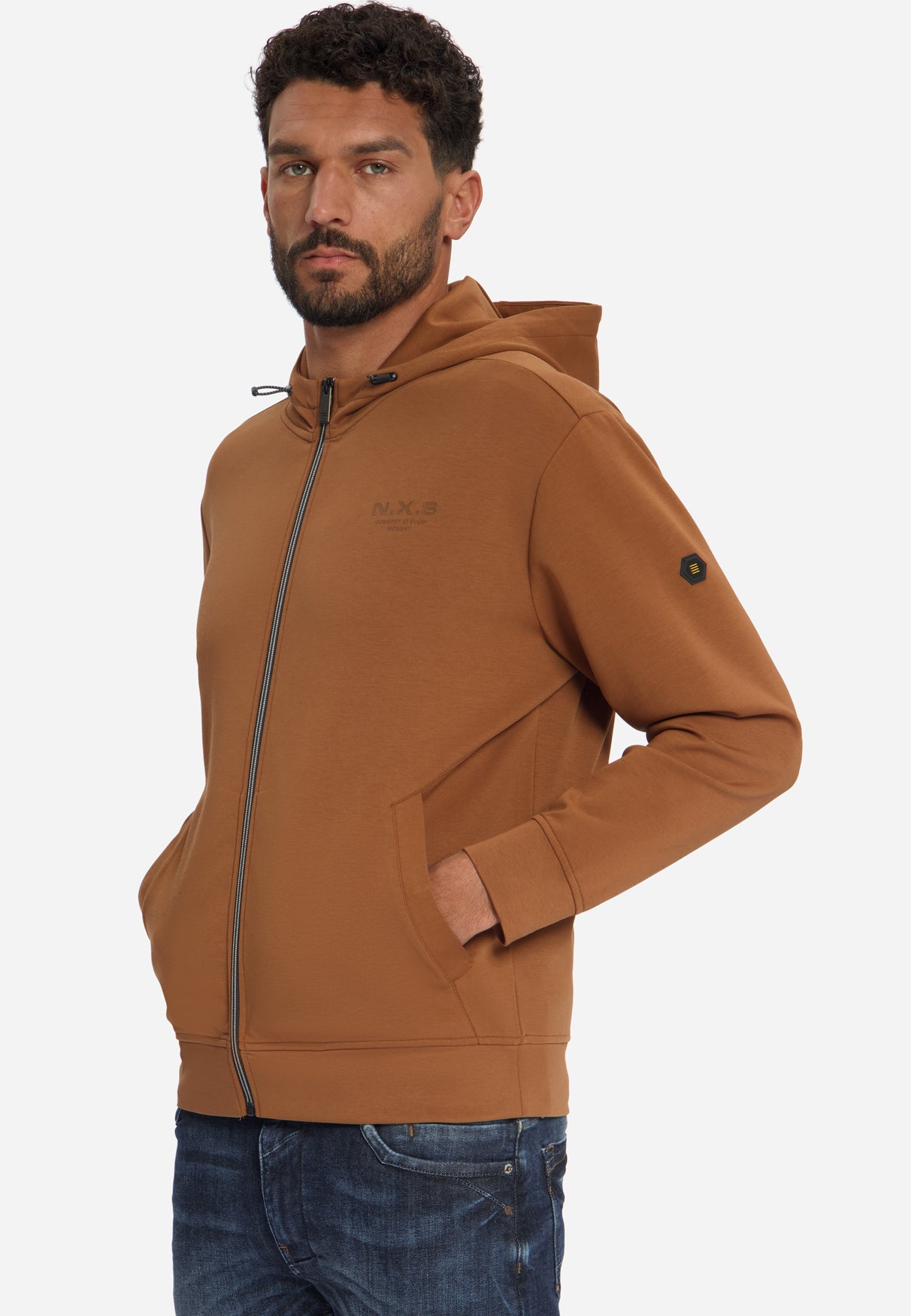 Kapuzen-Sweatjacke mit Reißverschluss | Caramel