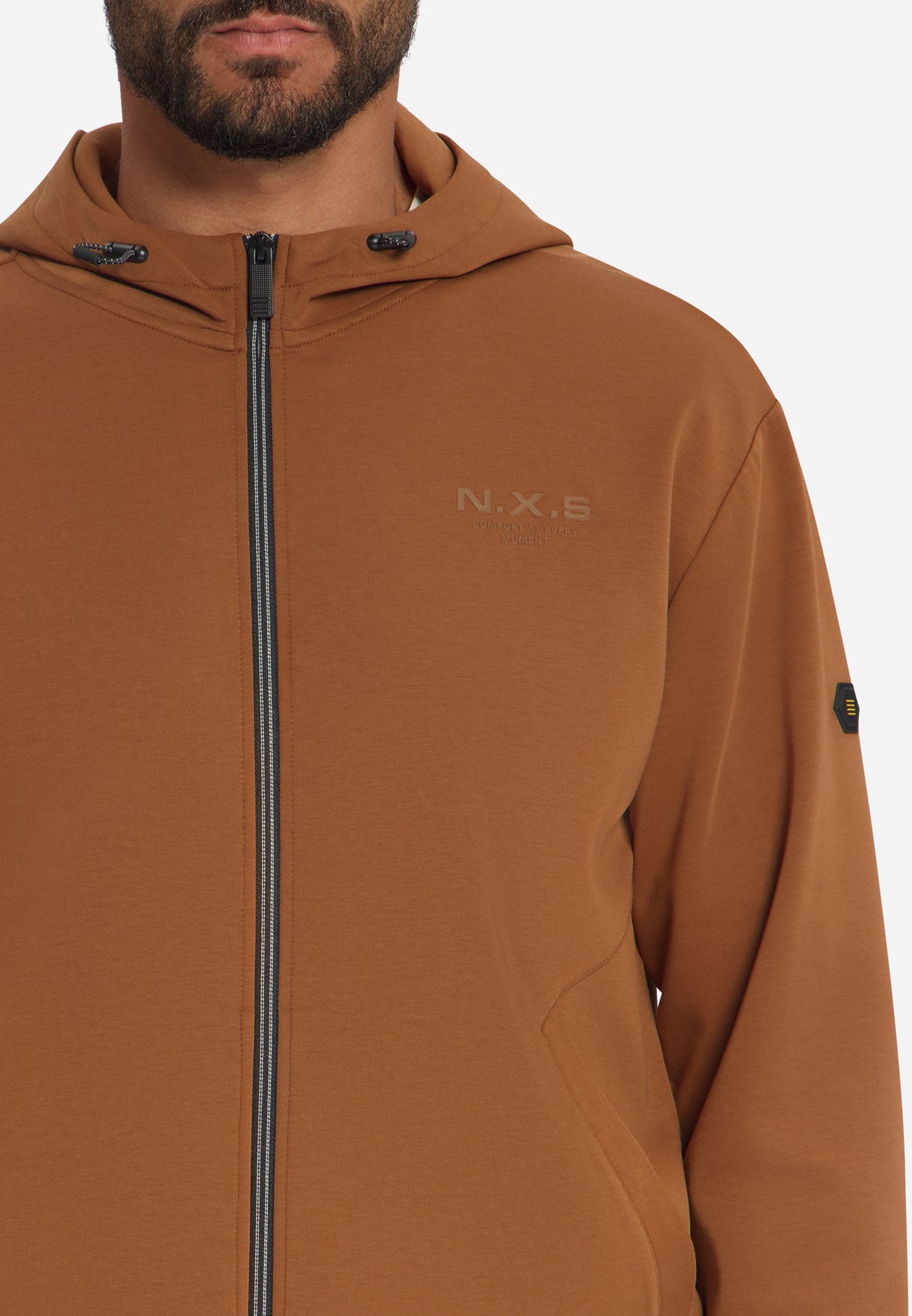 Kapuzen-Sweatjacke mit Reißverschluss | Caramel