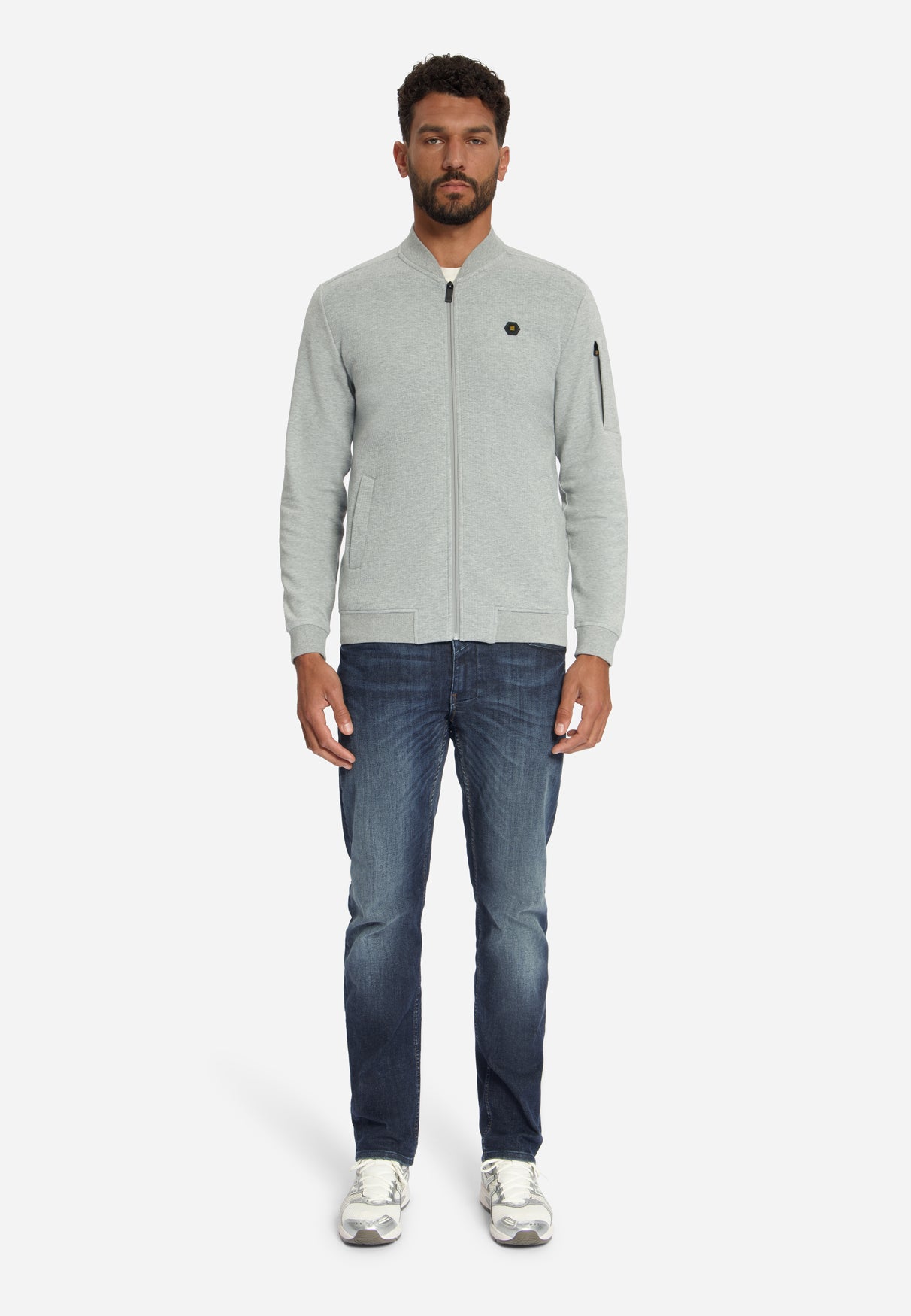 Jacquard-Bomber-Sweater | Grey Melange