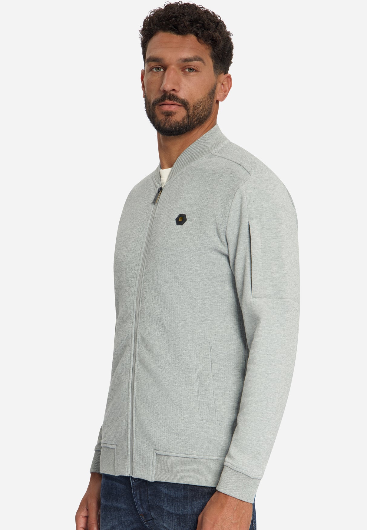 Jacquard-Bomber-Sweater | Grey Melange