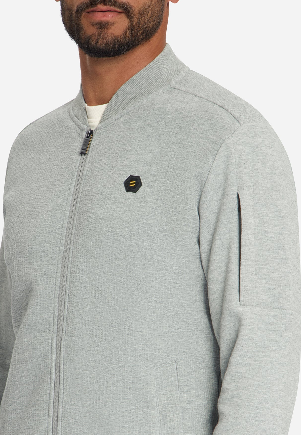 Jacquard-Bomber-Sweater | Grey Melange