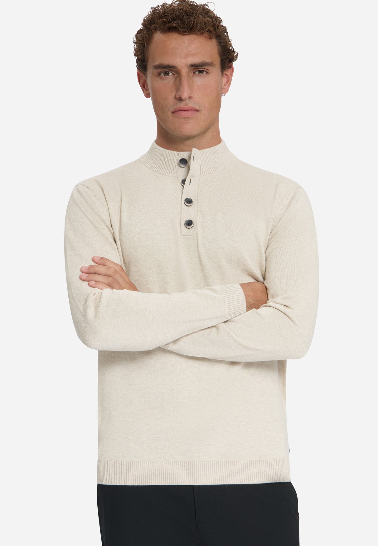 Pullover mit Knopfleiste | stone