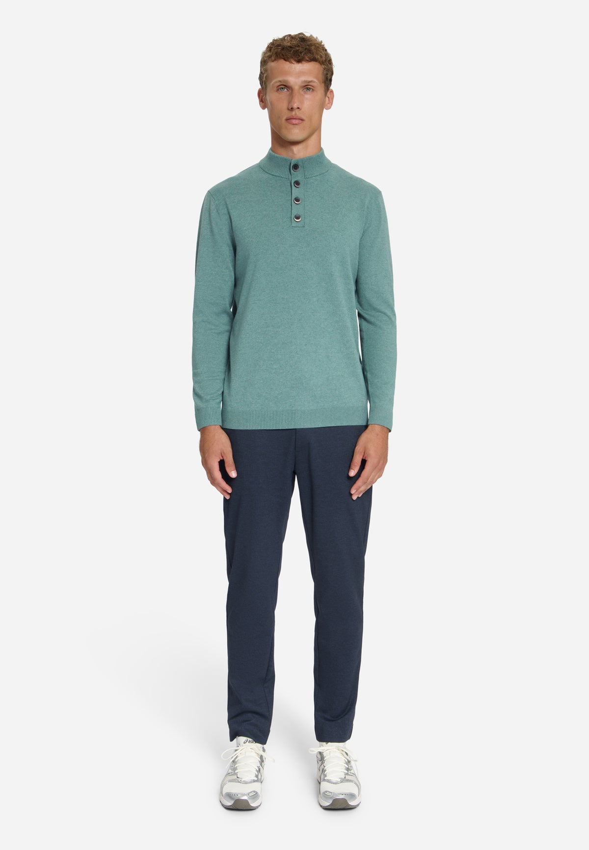 Pullover mit Knopfleiste | DUSTY BLUE