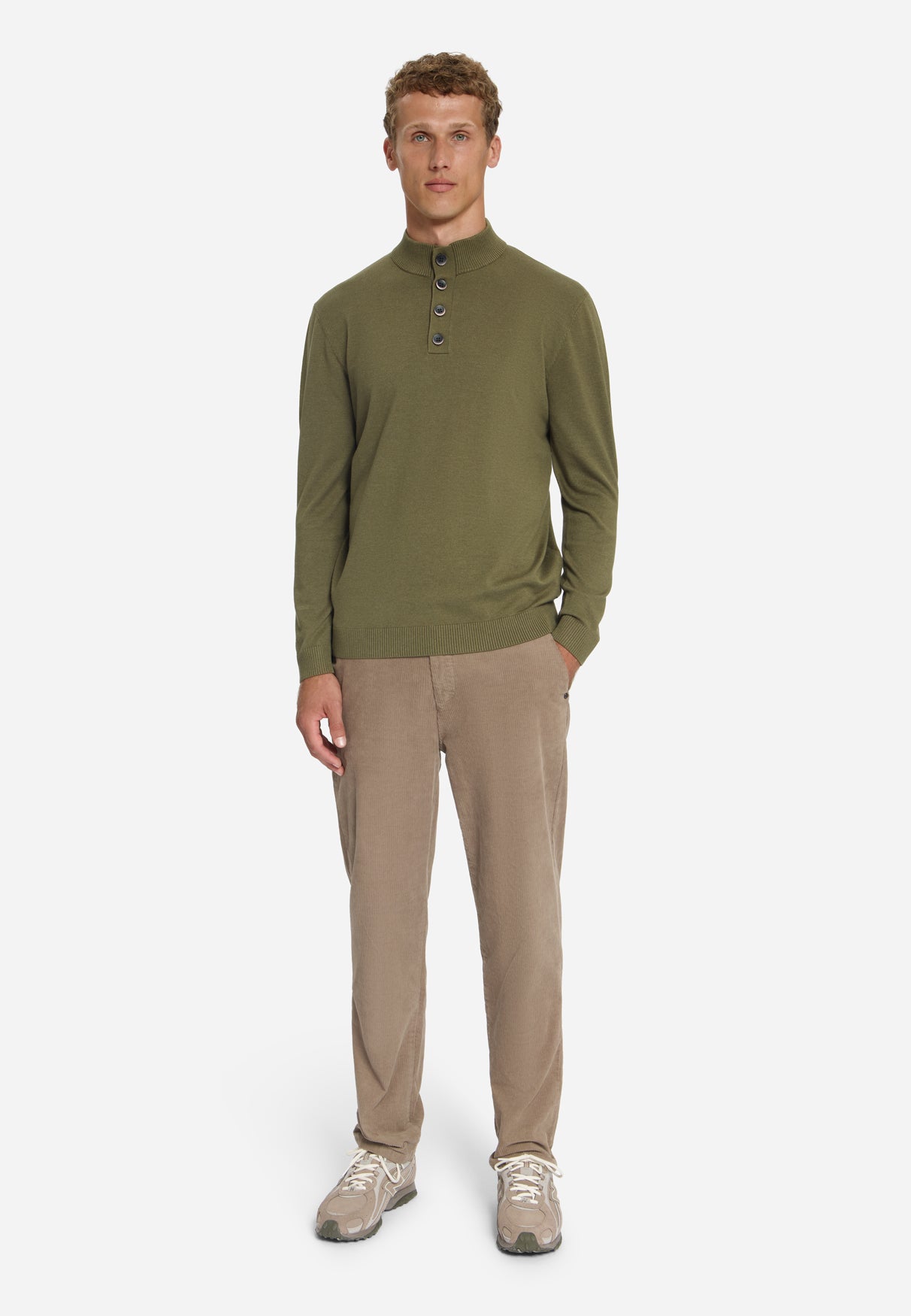 Button Neck Jumper | Moss