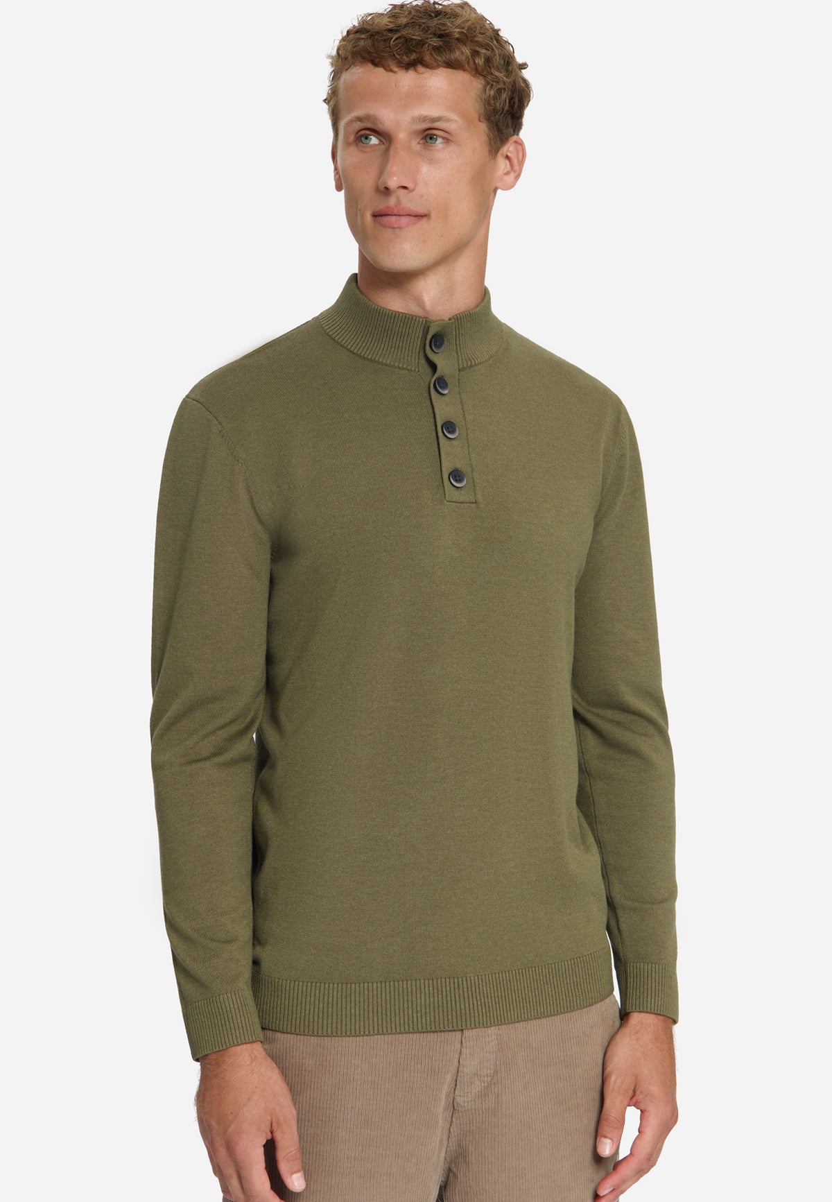 Button Neck Jumper | Moss