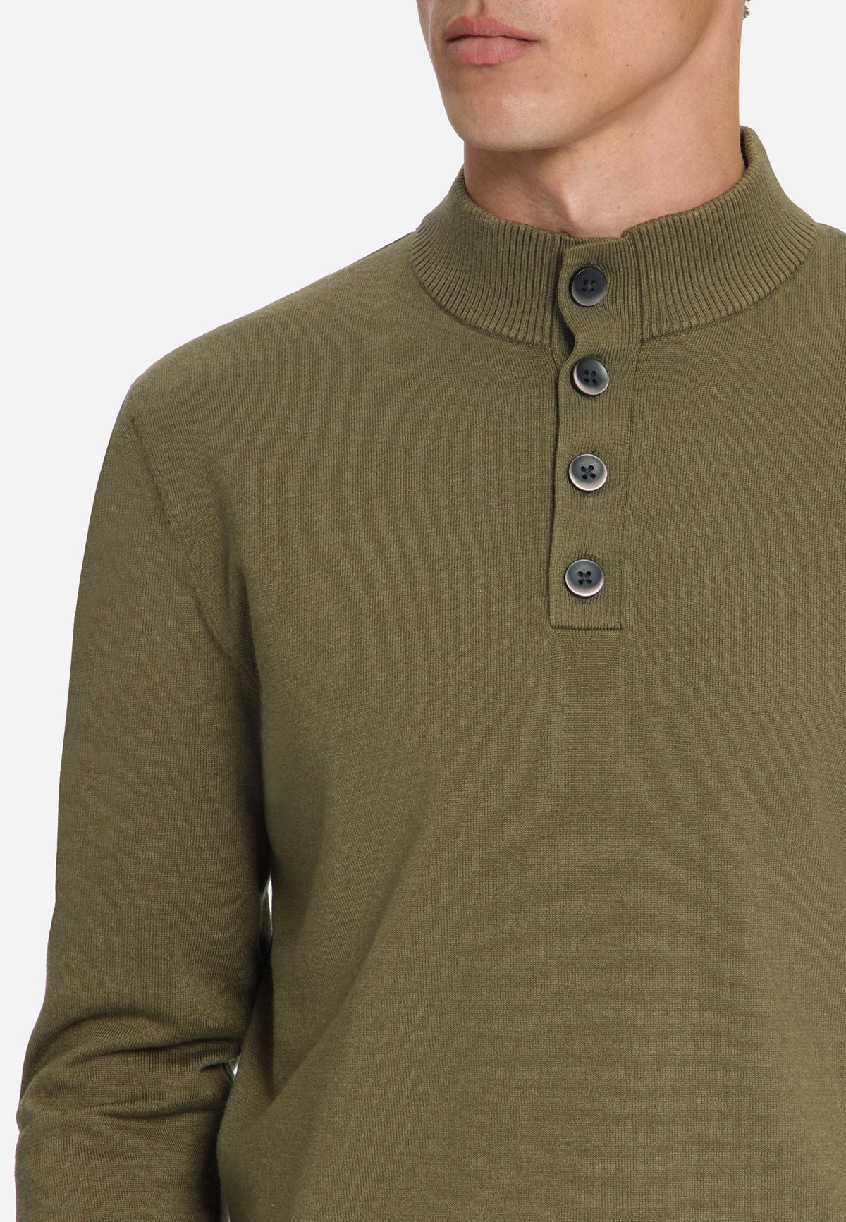 Button Neck Jumper | Moss