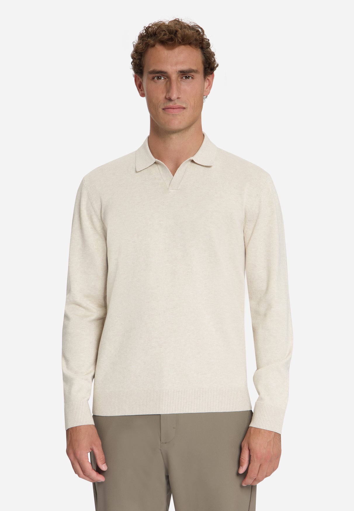 Feinstrick-Polo-Pullover | stone