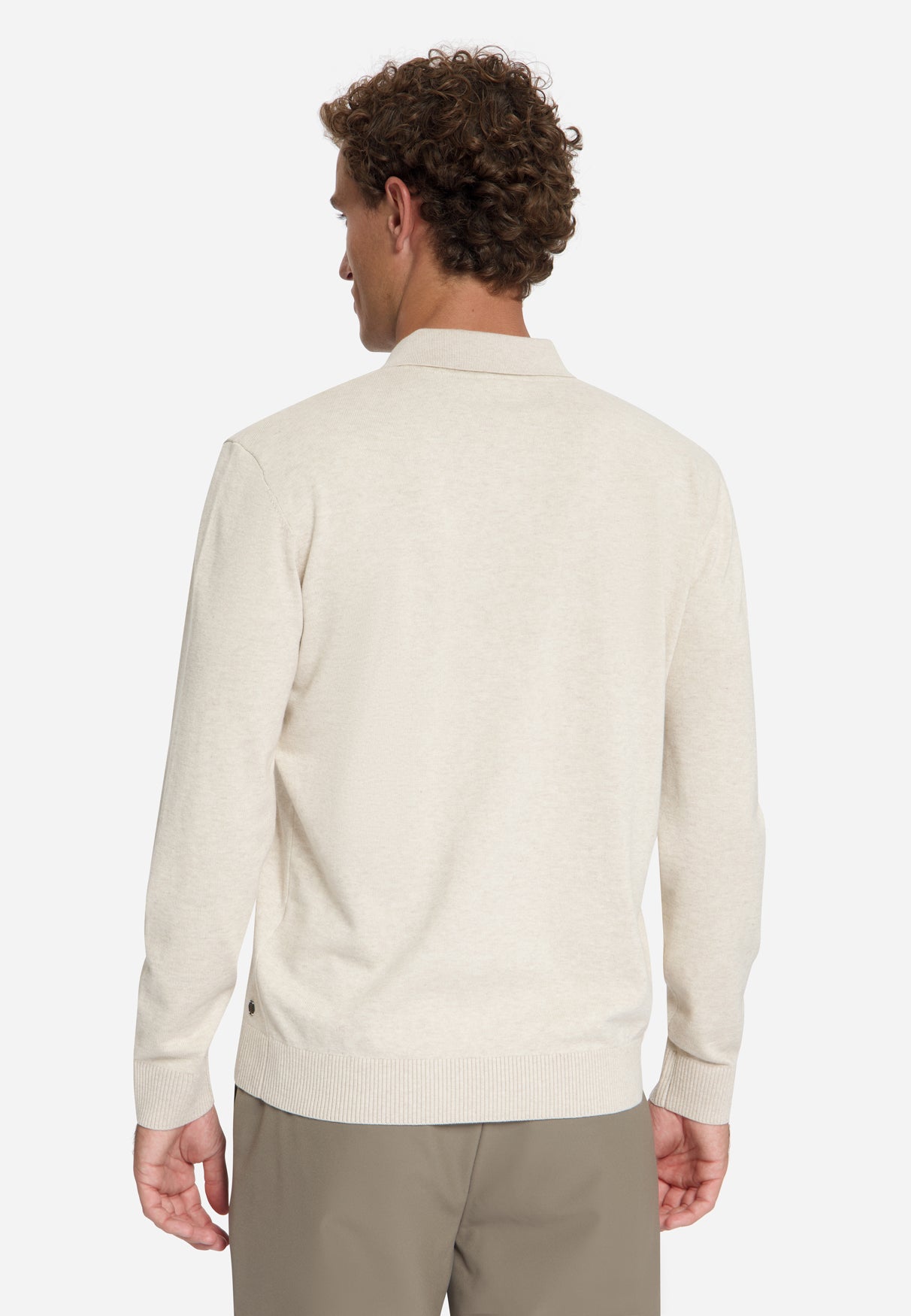 Feinstrick-Polo-Pullover | stone