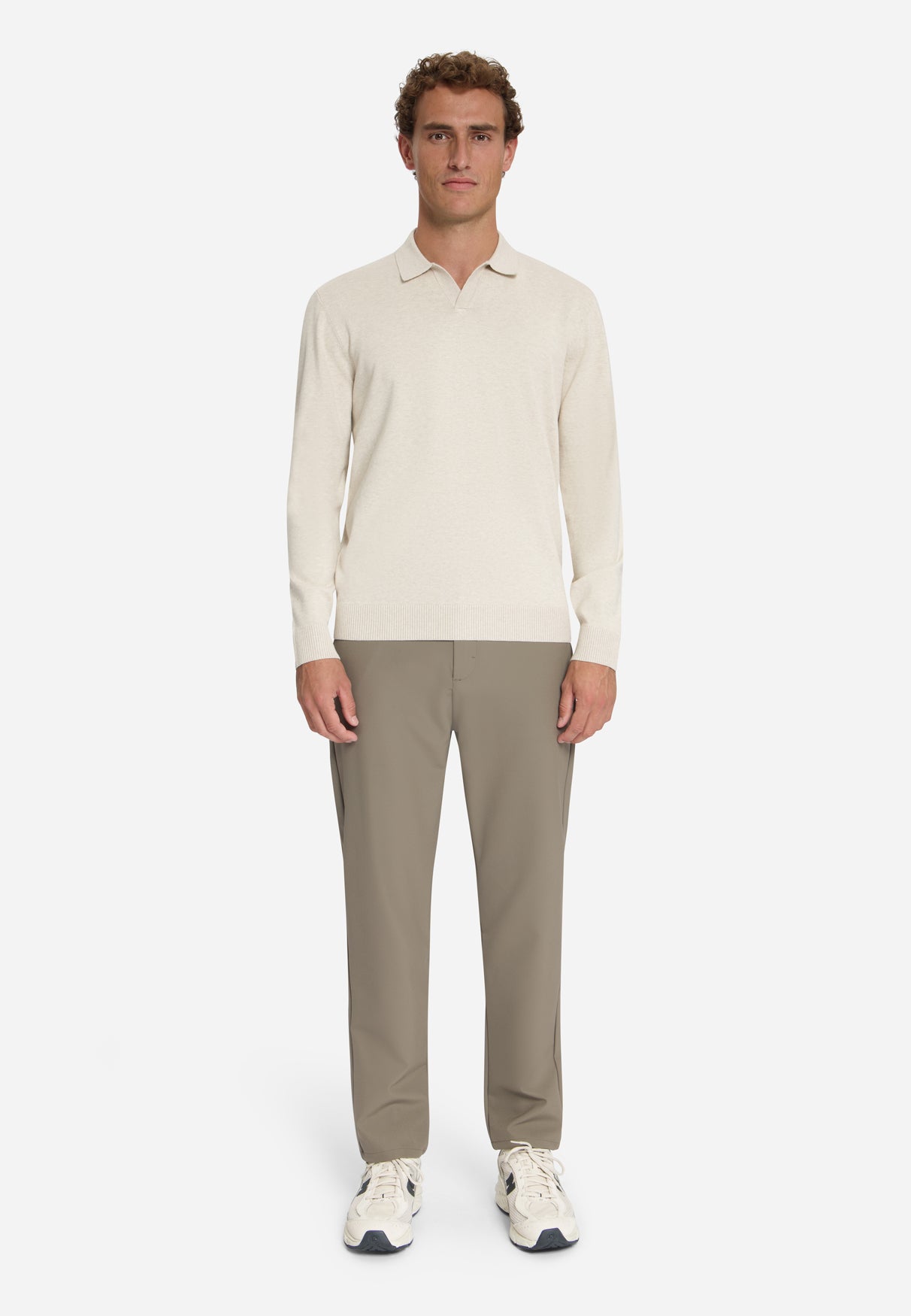 Feinstrick-Polo-Pullover | stone