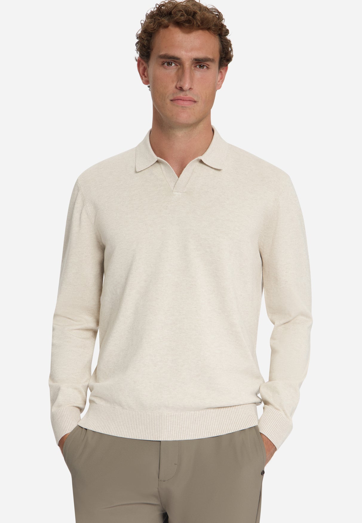 Feinstrick-Polo-Pullover | stone