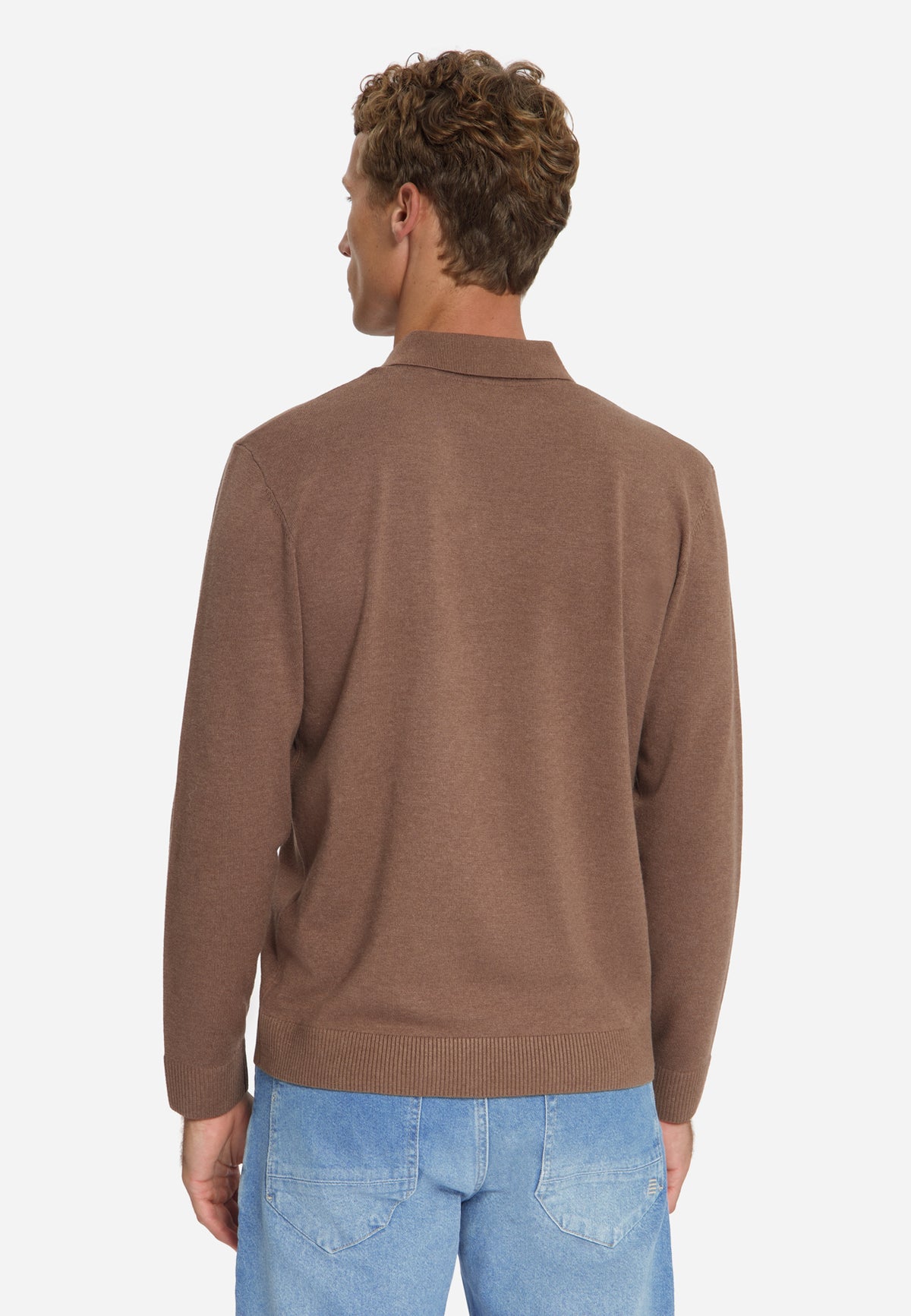Feinstrick-Polo-Pullover | Hellbraun